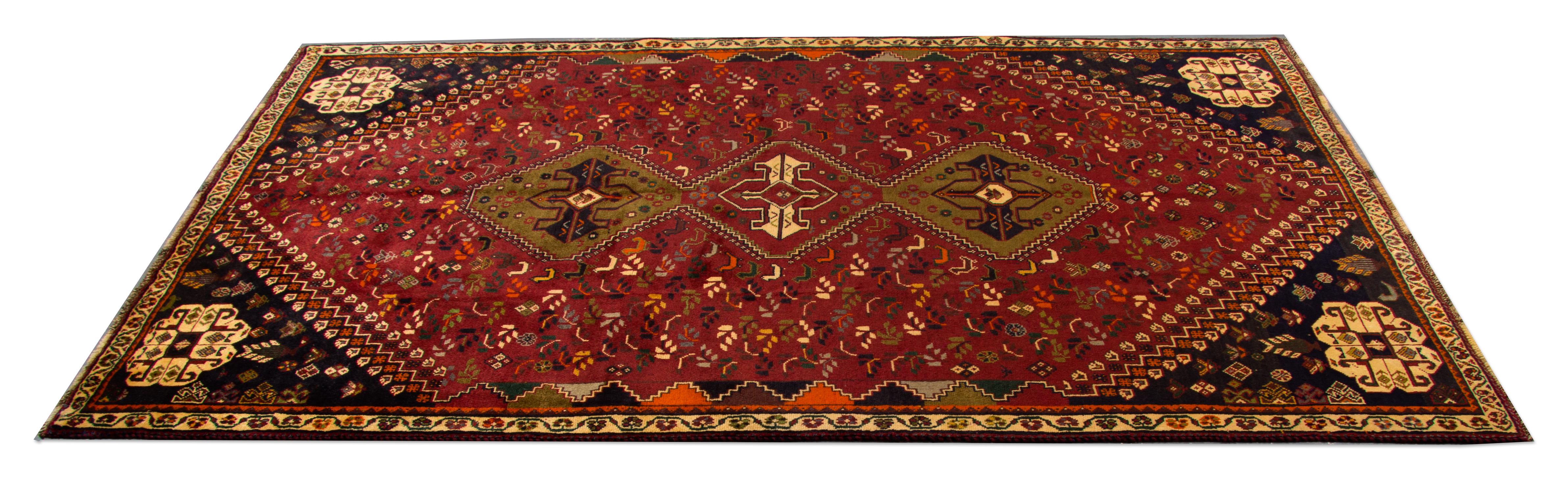 Tissé à la main Tapis vintage, tapis tribal oriental en laine fait à la main, motif géométrique en vente