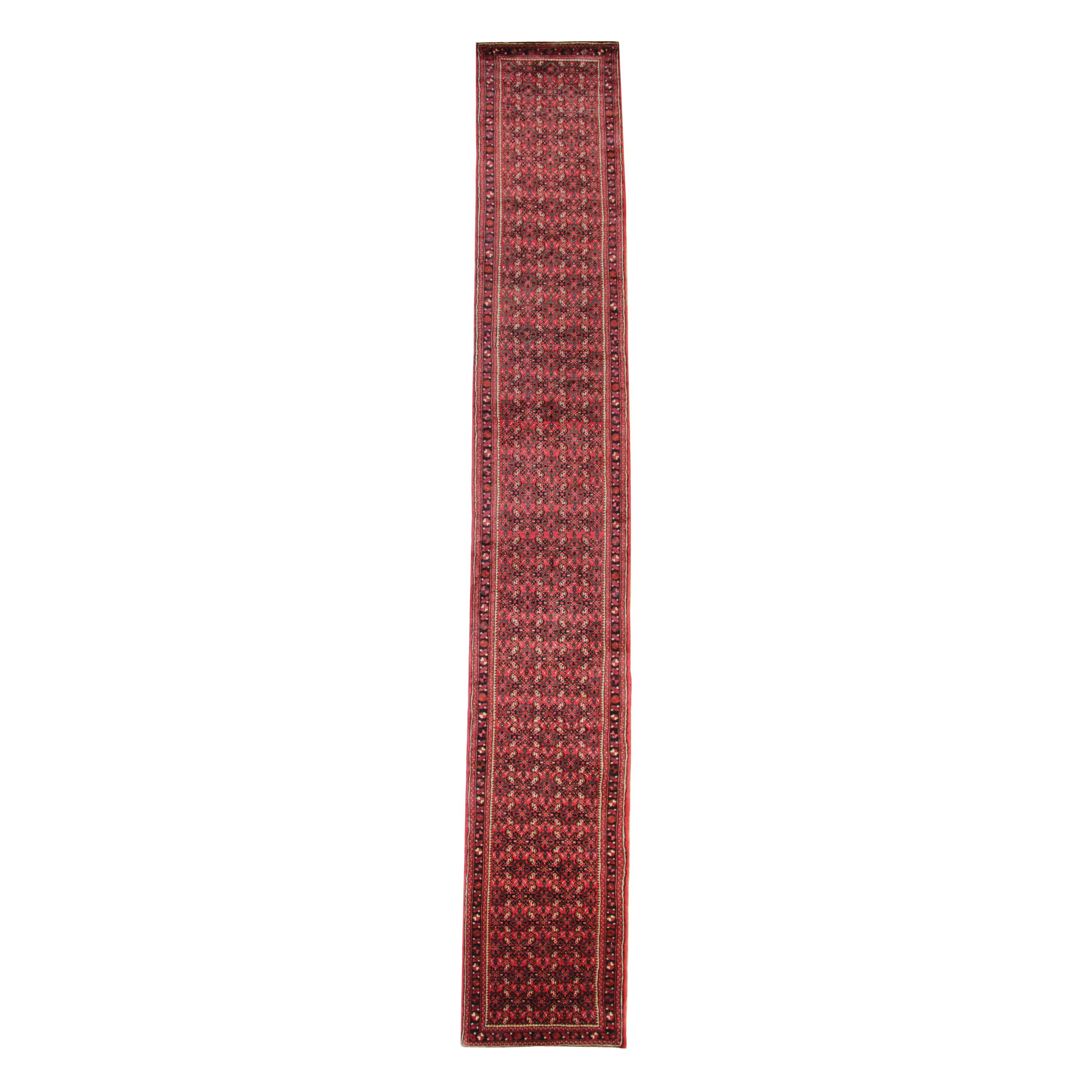 Tapis de couloir vintage tissé à la main, tapis de couloir oriental en laine