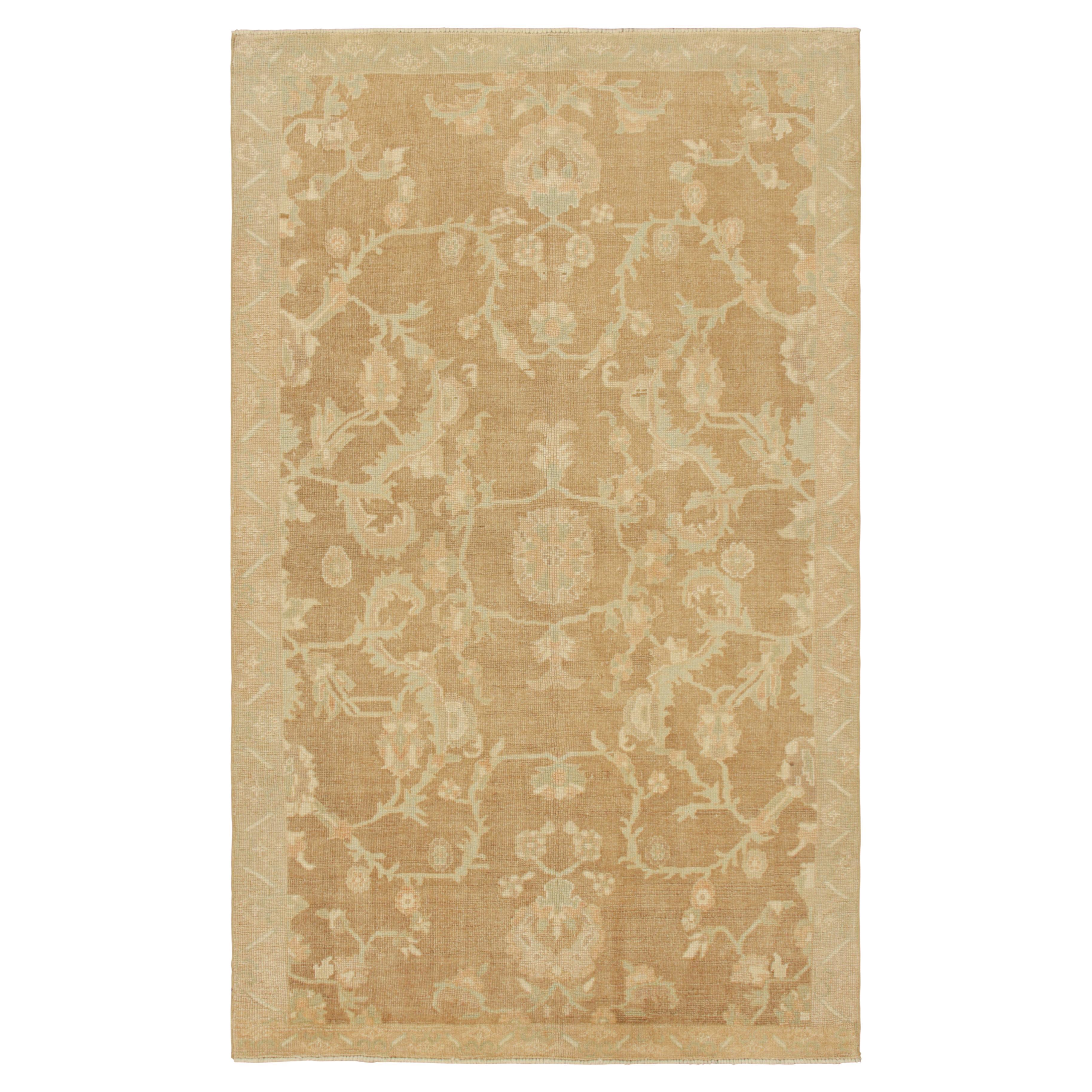 Vintage Rug in Beige-Brown, Pink and Green Floral Patterns, from Rug & Kilim