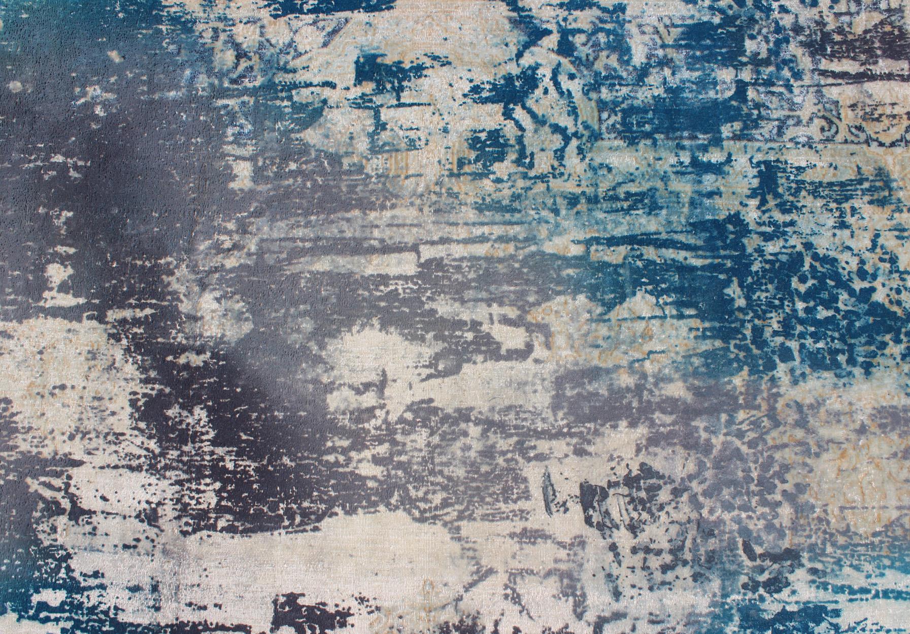 Alfombra vintage de diseño moderno en tonos azul, gris y marfil Lana en venta