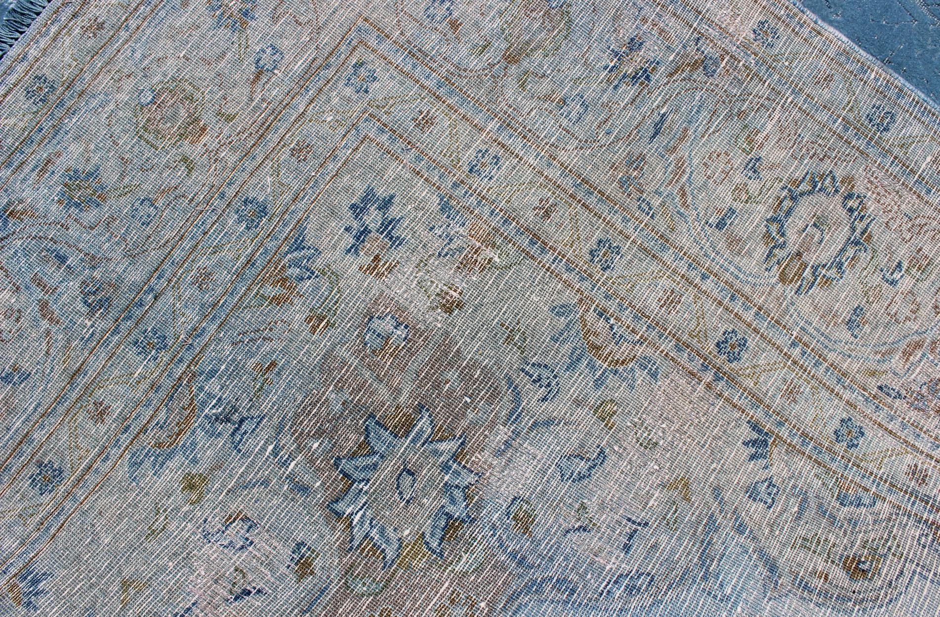 Hand-Knotted Vintage Rug in Modern Design in Shades of Blue For Sale