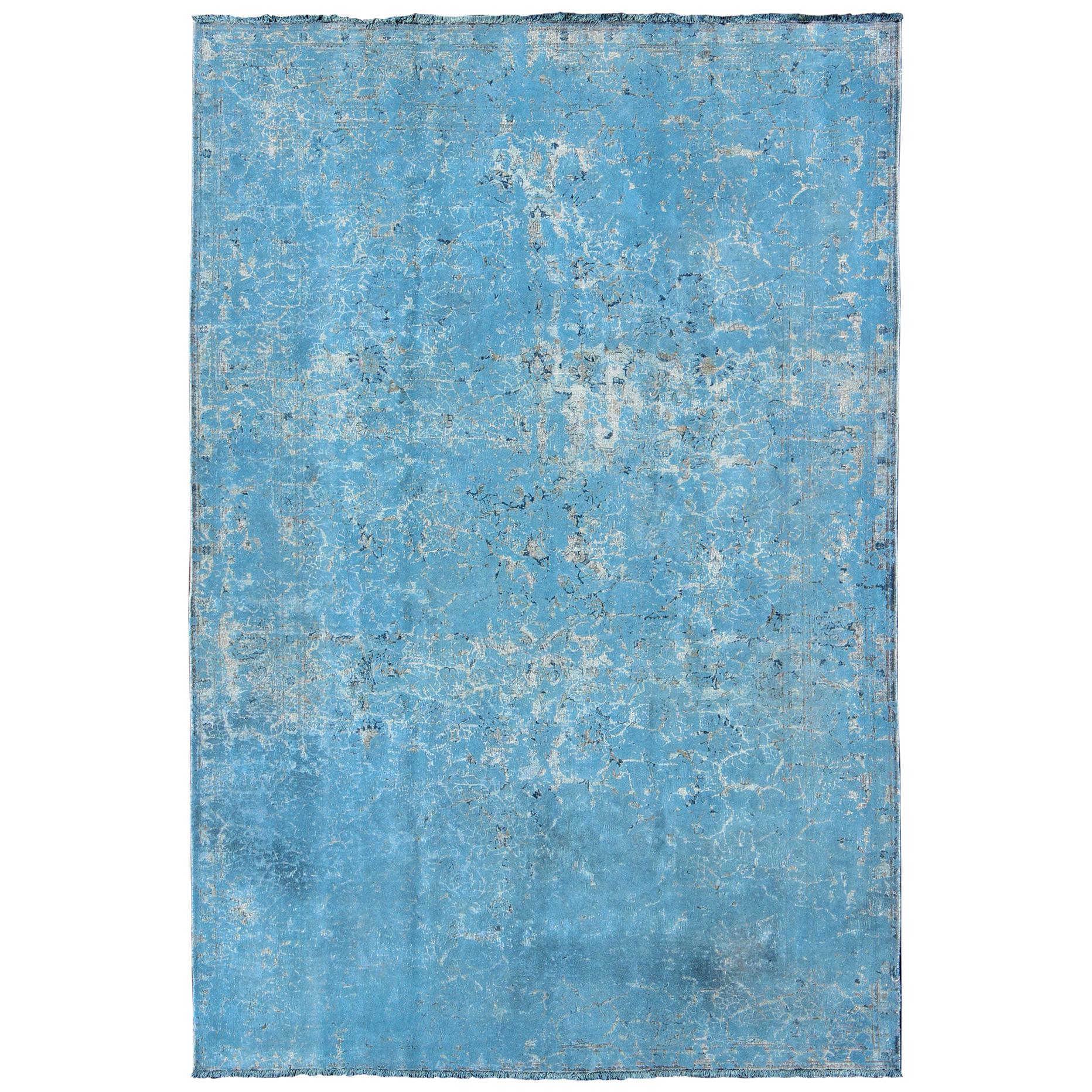 Vintage Rug in Modern Design in Shades of Blue