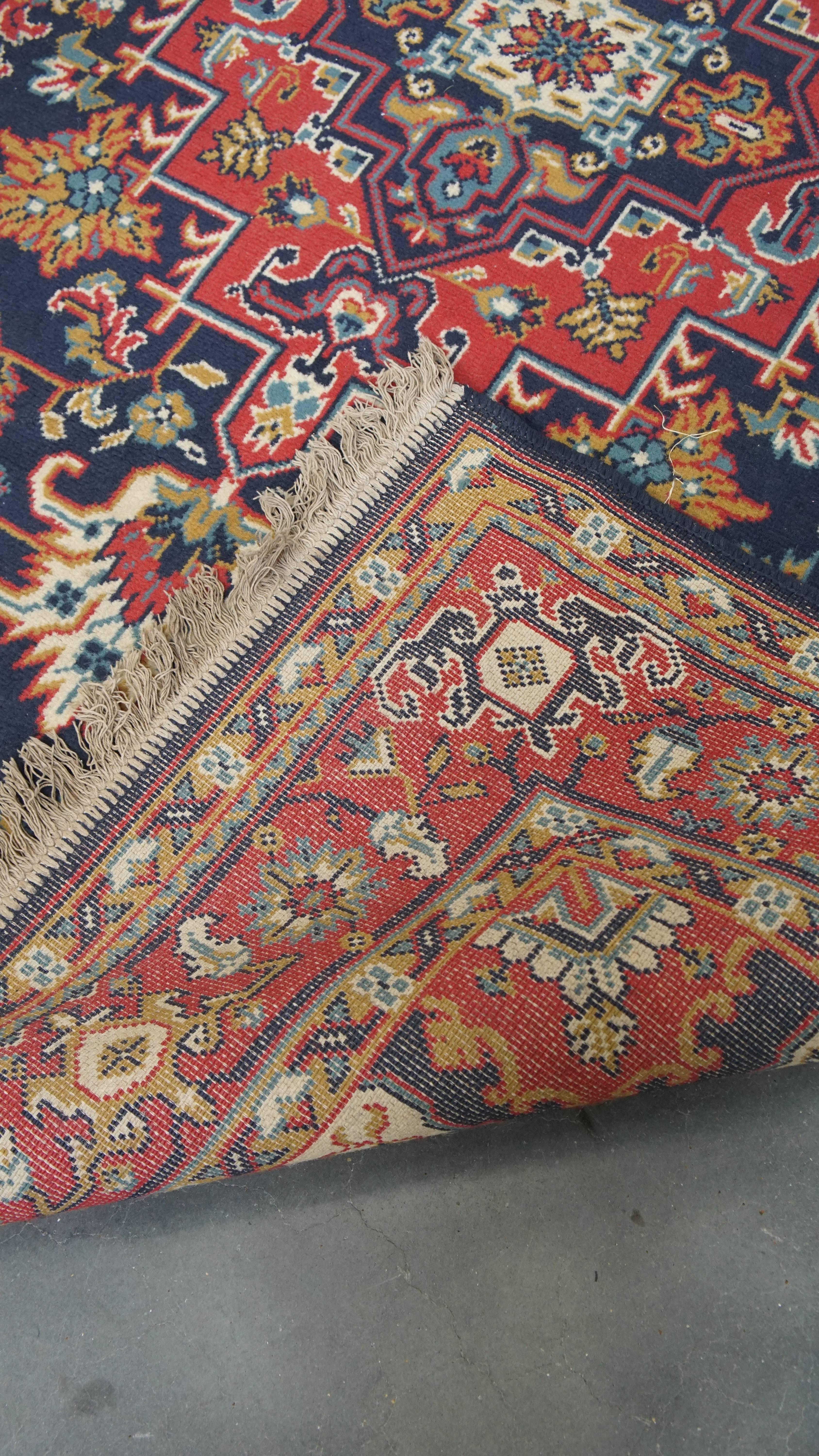 Cotton Vintage Rug in Red and Dark Blue – 236x170 cm For Sale