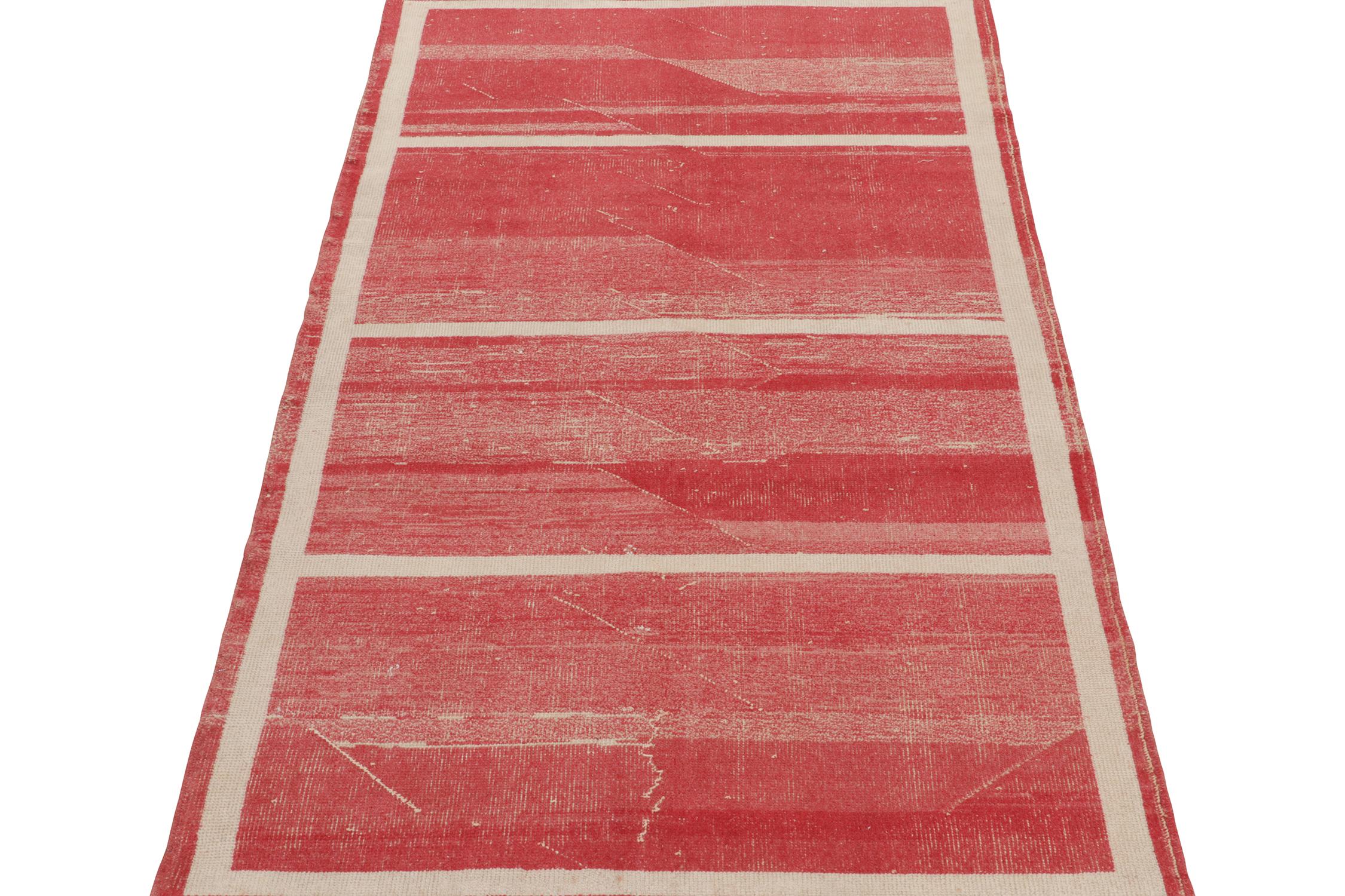 Turkish Vintage Rug in Red with Off-White Stripe Patterns by Rug & Kilim For Sale