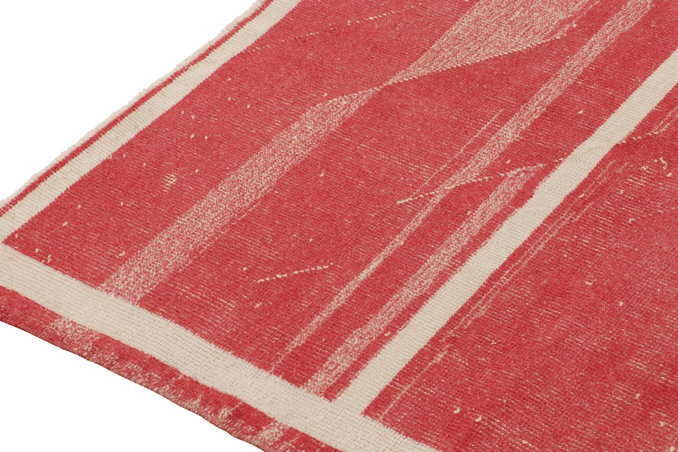 Vintage Rug in Red with Off-White Stripe Patterns by Rug & Kilim In Good Condition For Sale In Long Island City, NY