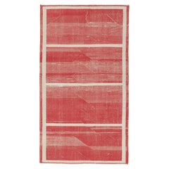 Vintage Rug in Red with Off-White Stripe Patterns by Rug & Kilim