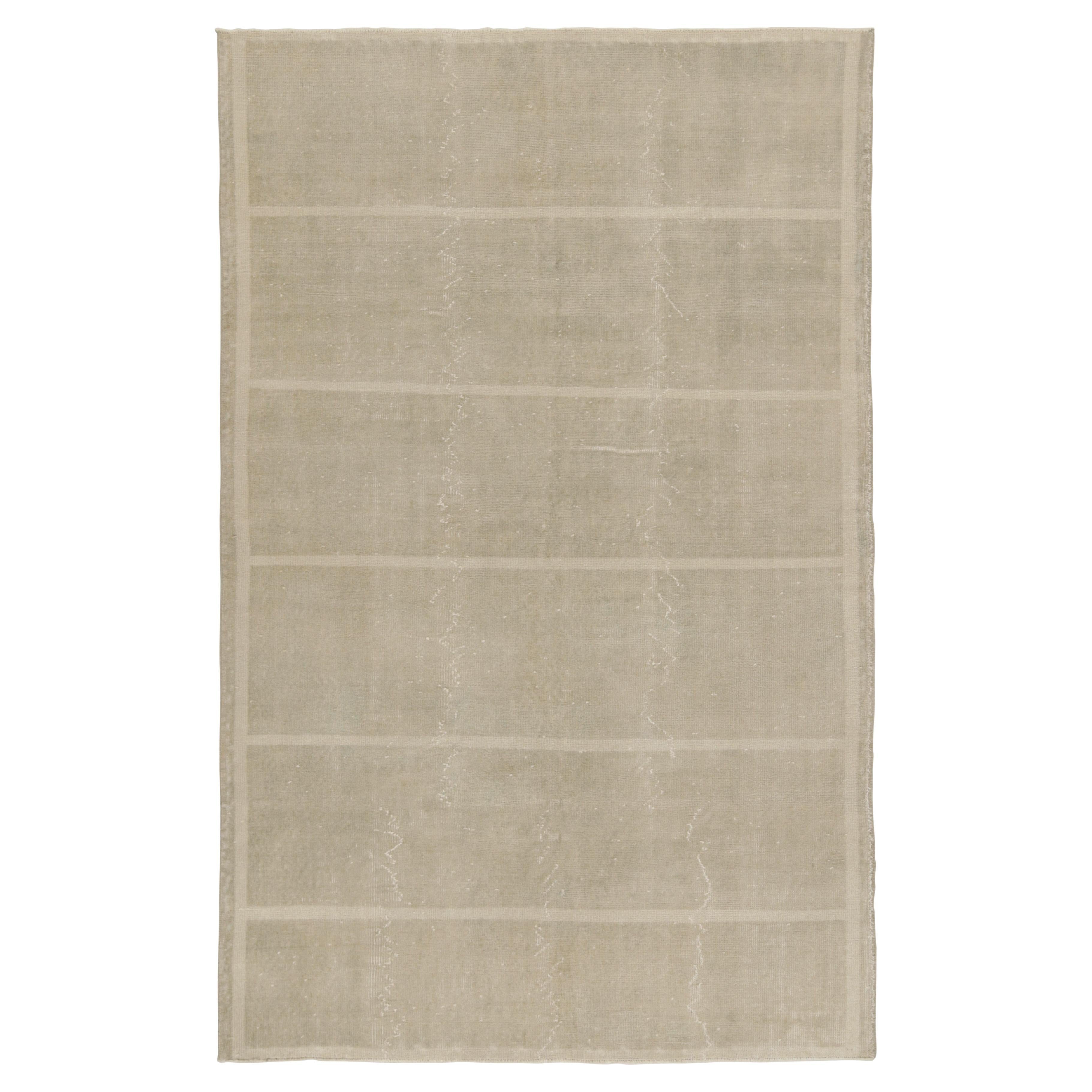 Vintage Rug in Sage with Off-White Stripe Patterns by Rug & Kilim For Sale