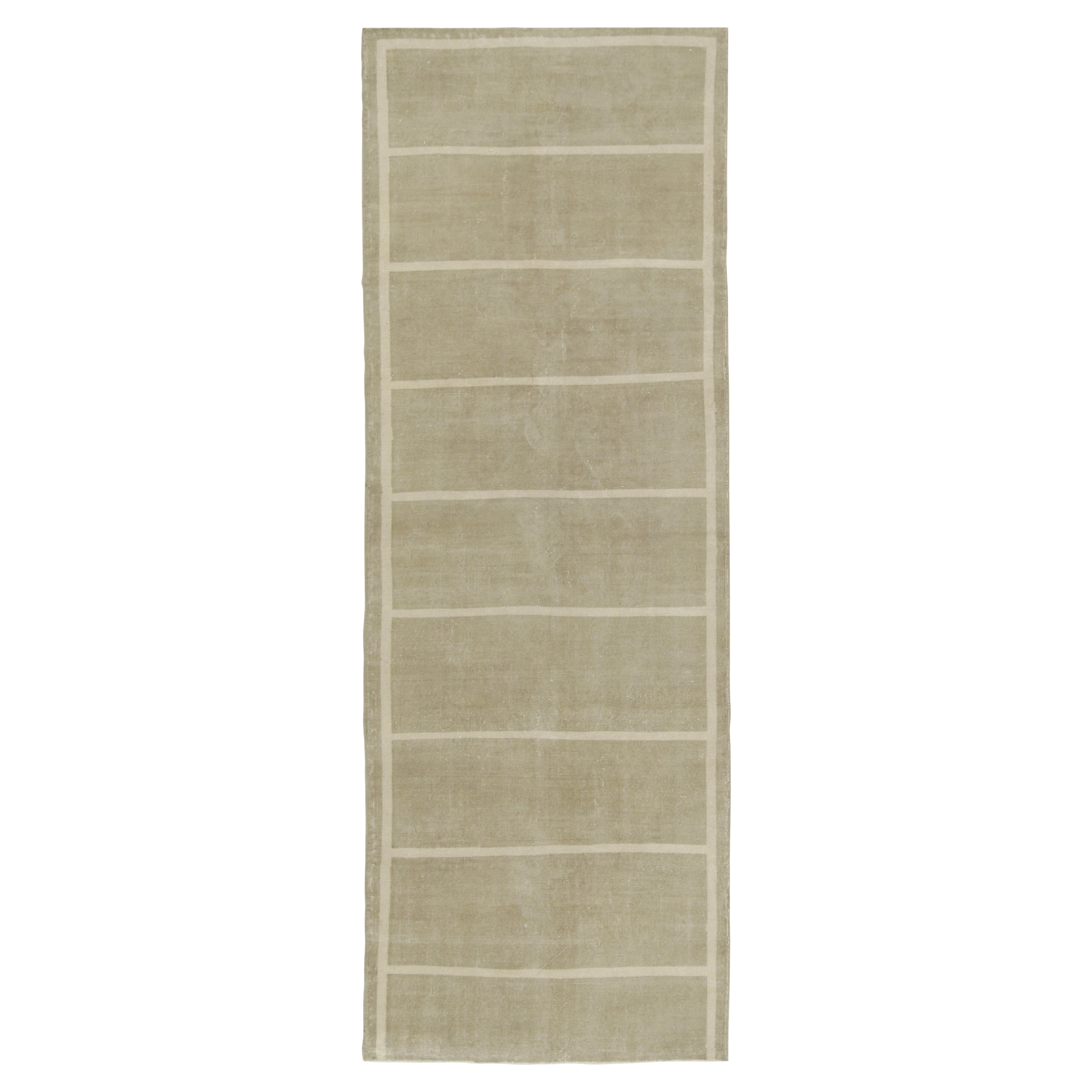 Vintage Rug in Sage with Off-White Stripe Patterns by Rug & Kilim  For Sale
