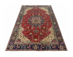 Vintage Rug Knotted Pile Carpet Turkish Handmade Oriental Wool Rug