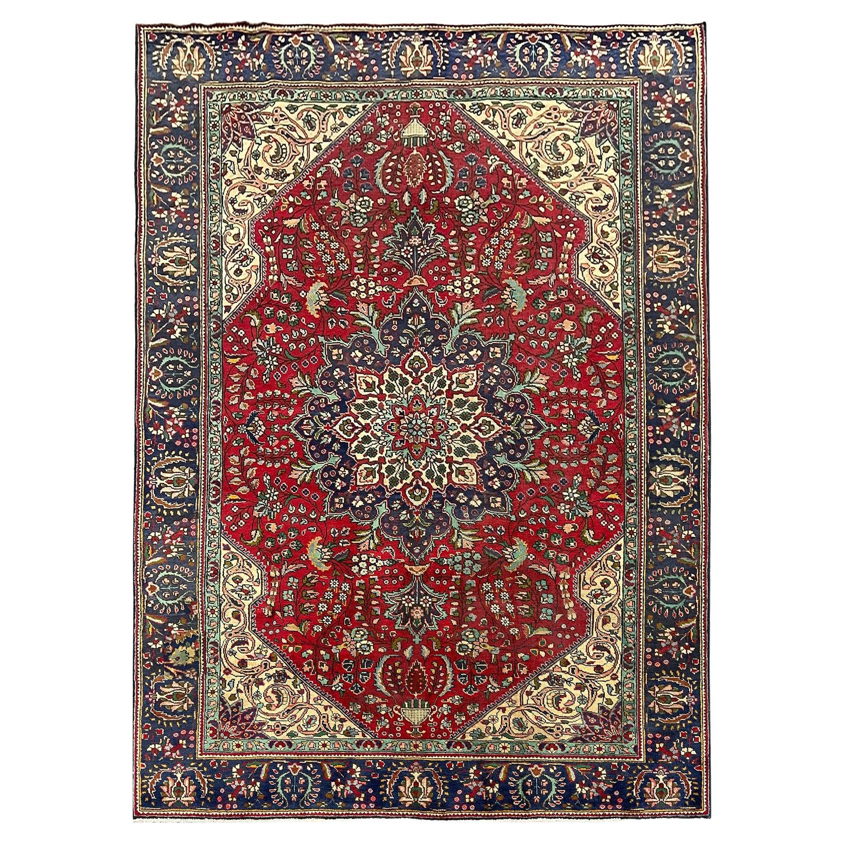 Türkischer handgeknüpfter Vintage-Teppich aus orientalischer Wolle 193 x 296 cm