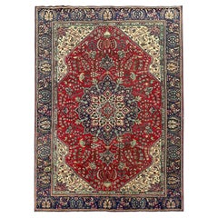 Vintage Rug Knotted Pile Carpet Turkish Handmade Oriental Wool Rug
