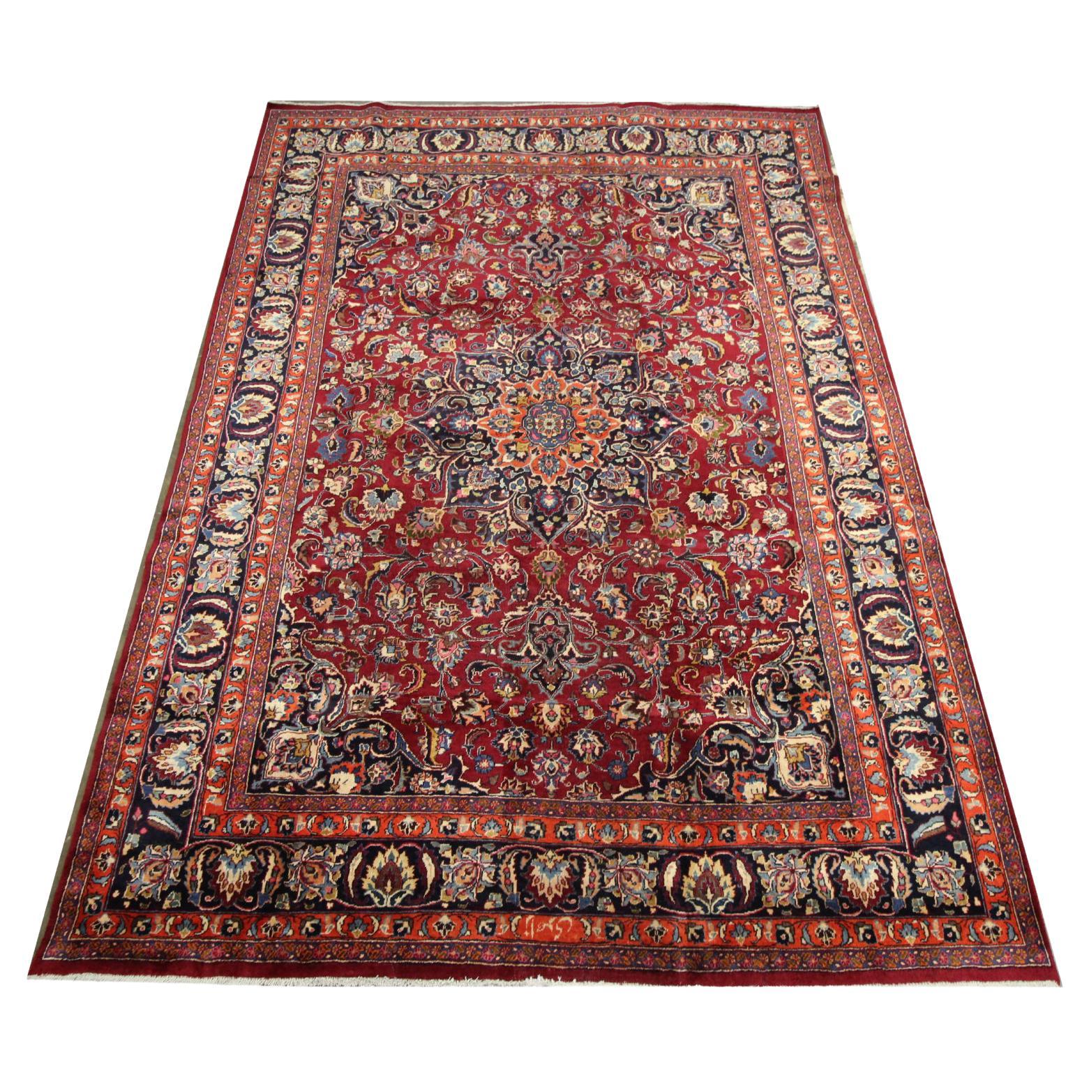 Vintage Rug Knotted Pile Carpet Turkish Handmade Oriental Wool Rug