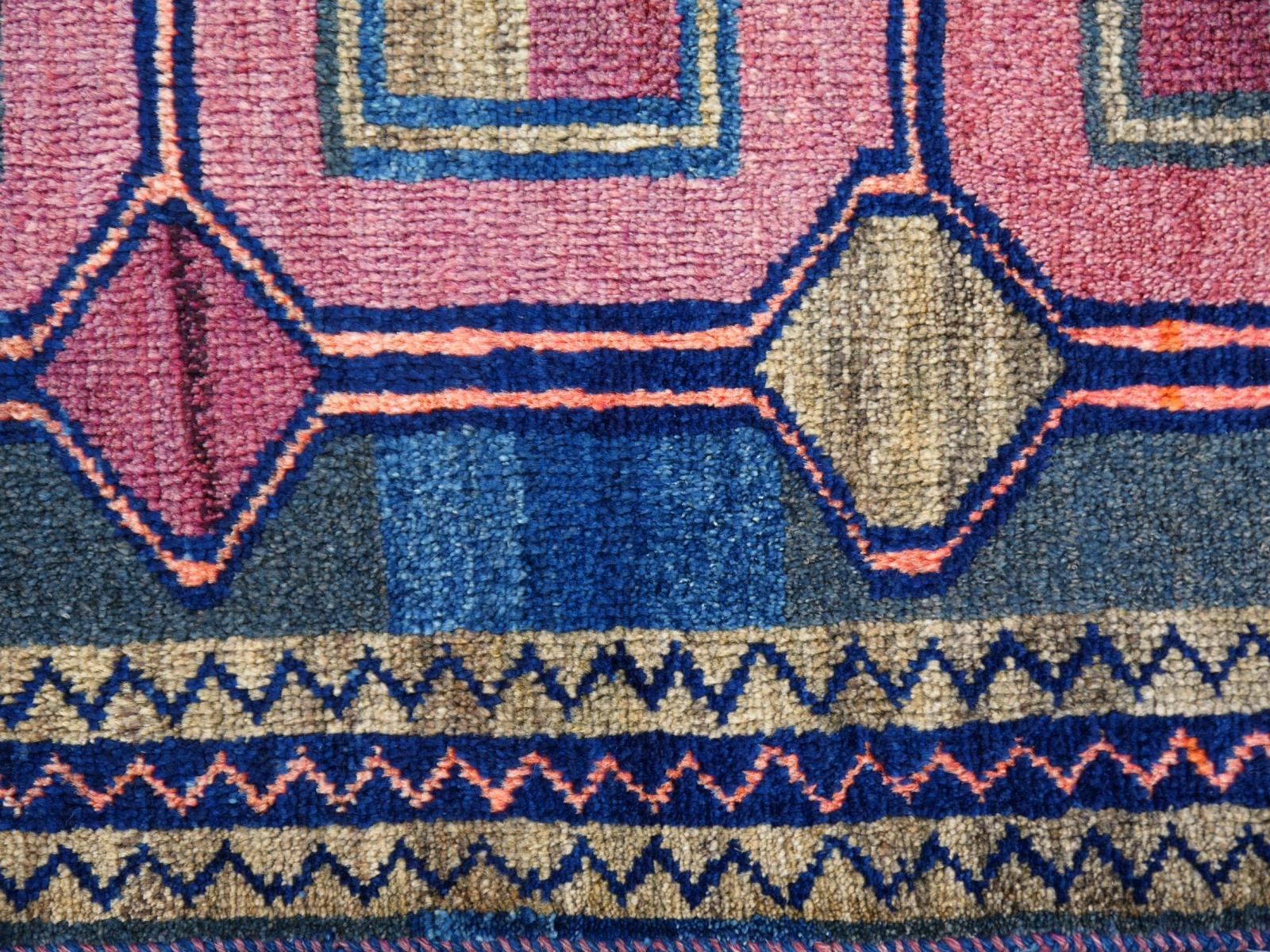 Vintage Rug Kurdish Turkish Hand-Knotted Tribal Carpet Blue, Violet, Red, Green For Sale 4