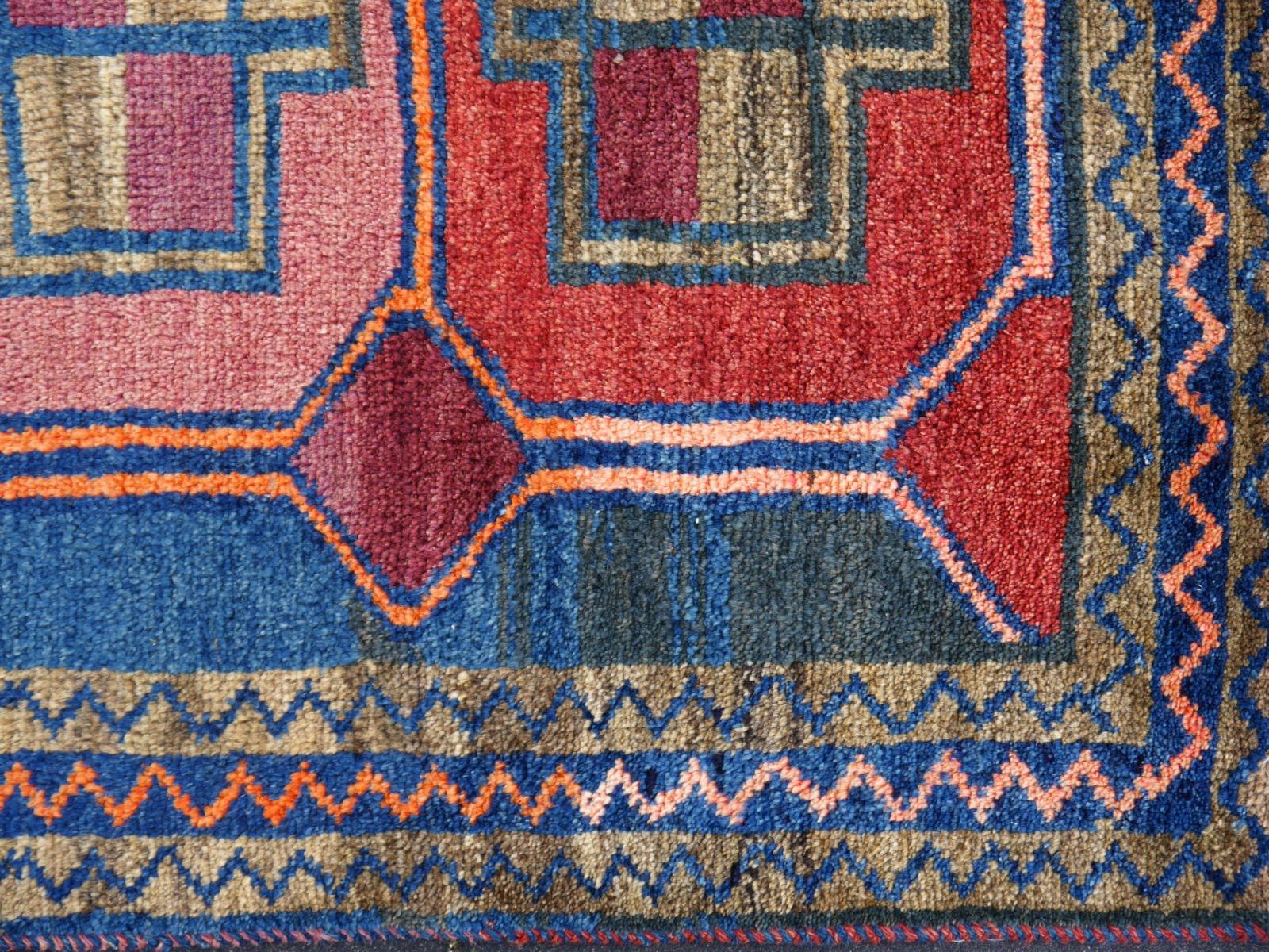Vintage Rug Kurdish Turkish Hand-Knotted Tribal Carpet Blue, Violet, Red, Green For Sale 5