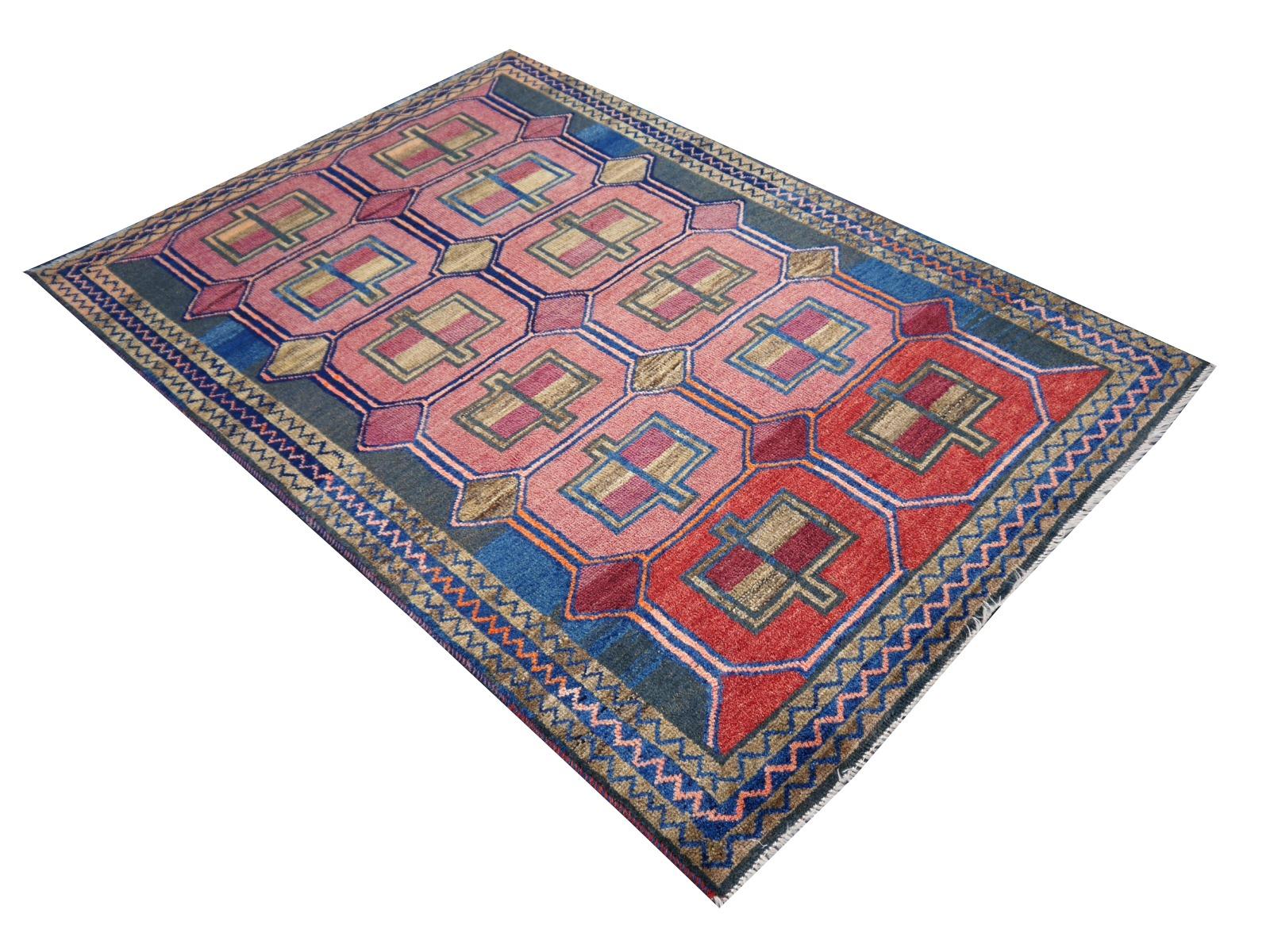 Vintage Rug Kurdish Turkish Hand-Knotted Tribal Carpet Blue, Violet, Red, Green For Sale 7