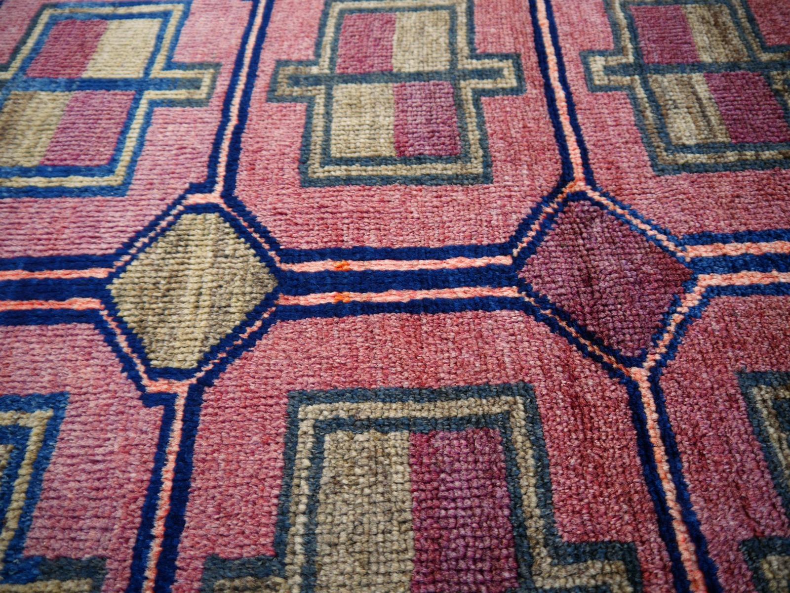 Vintage Rug Kurdish Turkish Hand-Knotted Tribal Carpet Blue, Violet, Red, Green For Sale 8