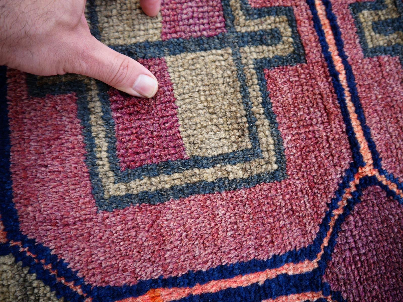 Vintage Rug Kurdish Turkish Hand-Knotted Tribal Carpet Blue, Violet, Red, Green In Good Condition For Sale In Lohr, Bavaria, DE