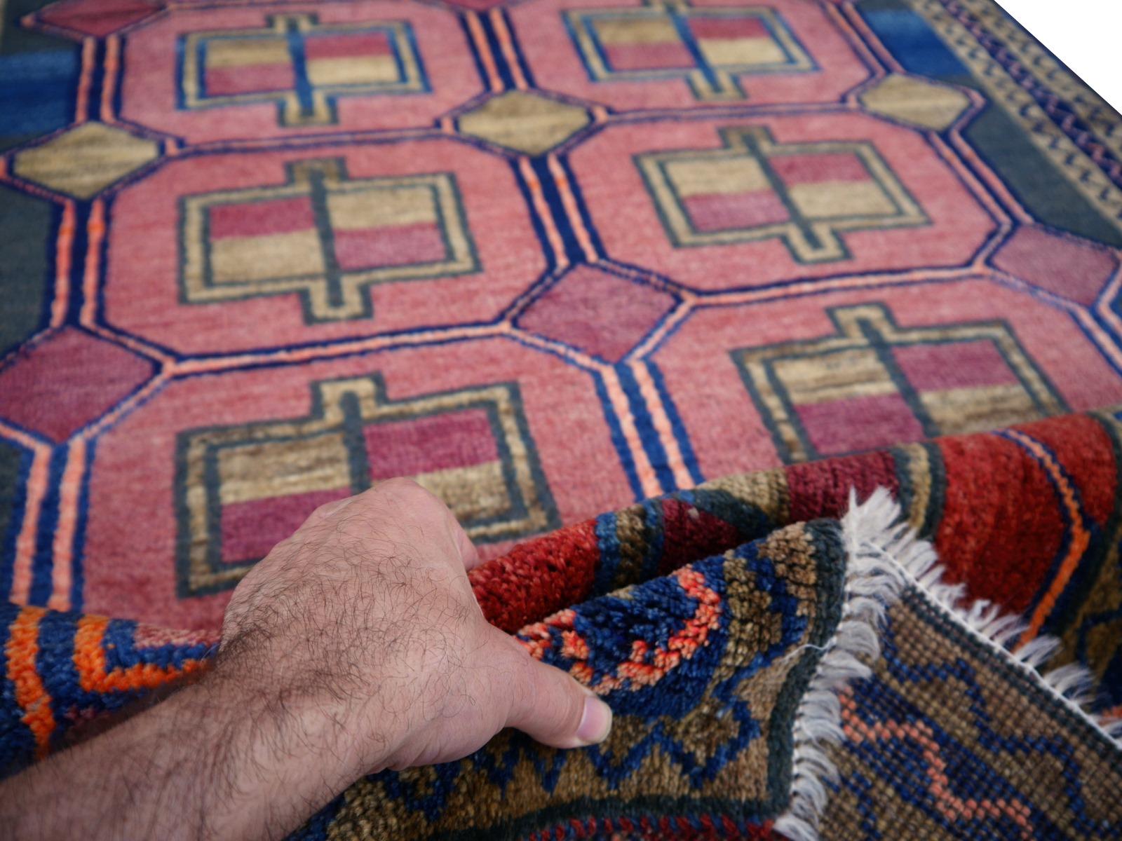 Late 20th Century Vintage Rug Kurdish Turkish Hand-Knotted Tribal Carpet Blue, Violet, Red, Green For Sale