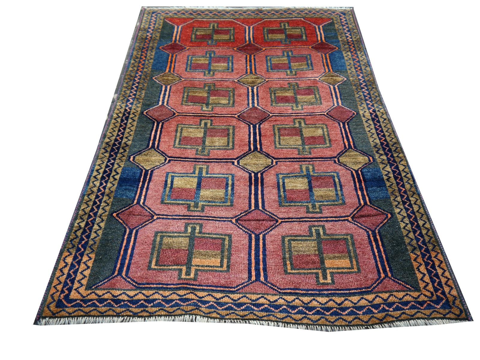 Wool Vintage Rug Kurdish Turkish Hand-Knotted Tribal Carpet Blue, Violet, Red, Green For Sale
