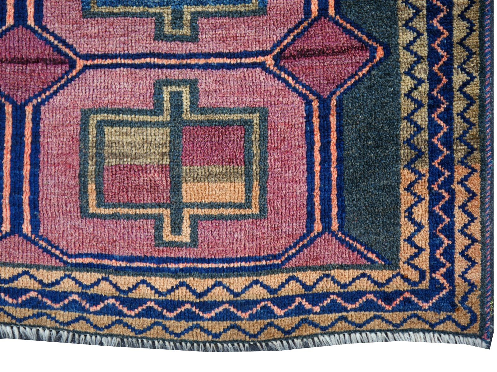 Vintage Rug Kurdish Turkish Hand-Knotted Tribal Carpet Blue, Violet, Red, Green For Sale 1