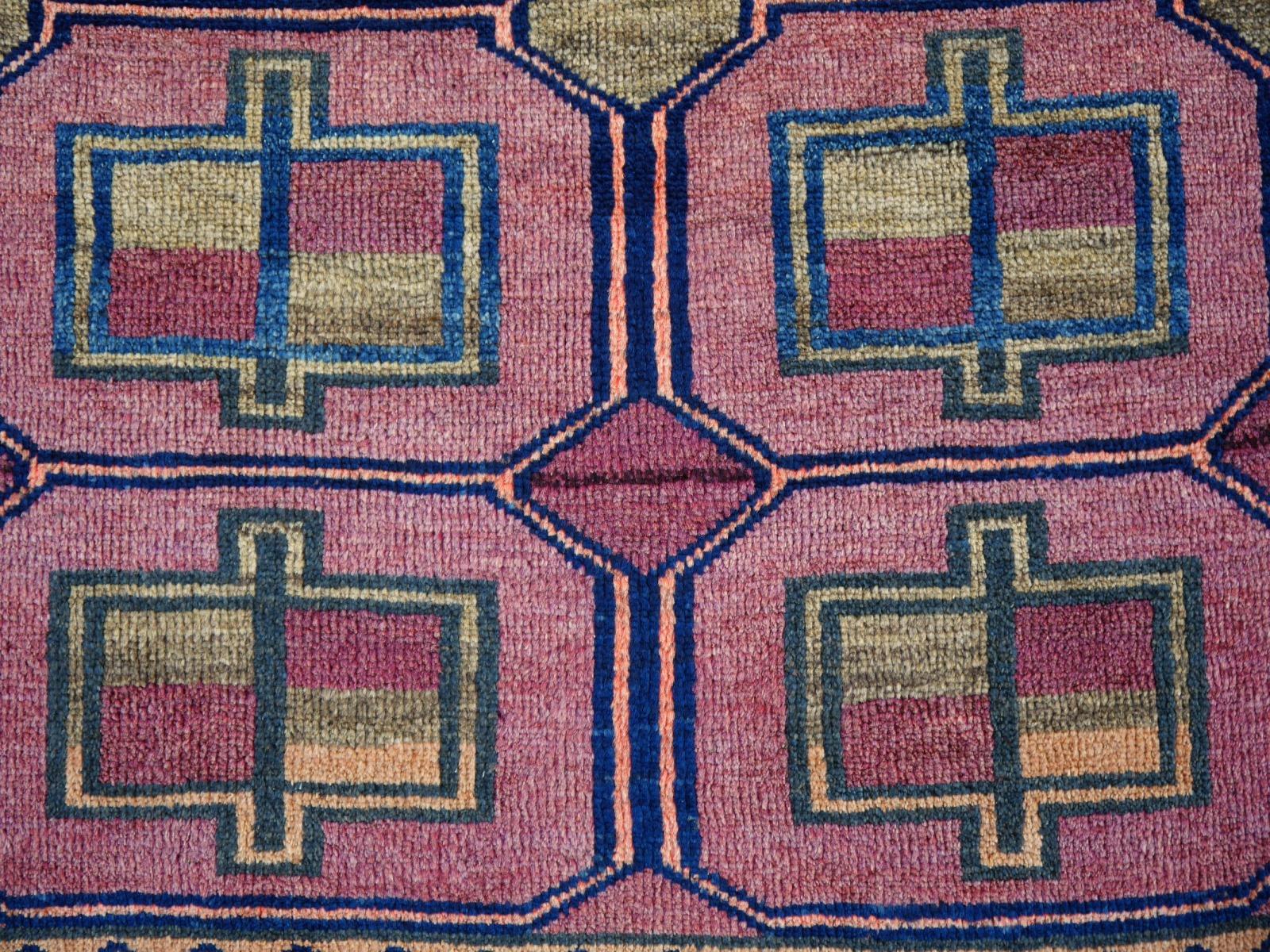 Vintage Rug Kurdish Turkish Hand-Knotted Tribal Carpet Blue, Violet, Red, Green For Sale 2