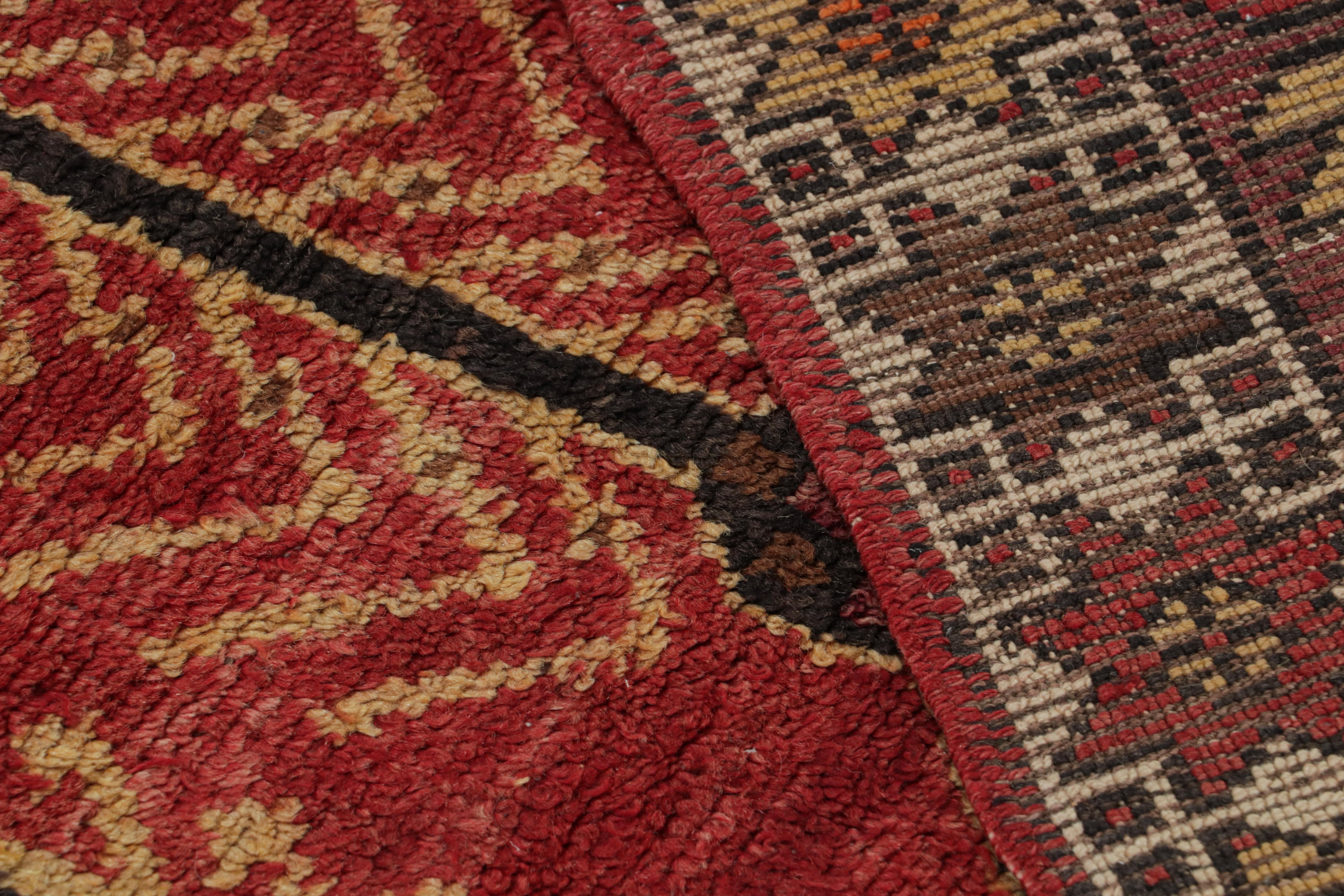 Mid-20th Century Vintage Rug Midcentury Red Black Gold All-Over Geometric Pattern by Rug & Kilim For Sale