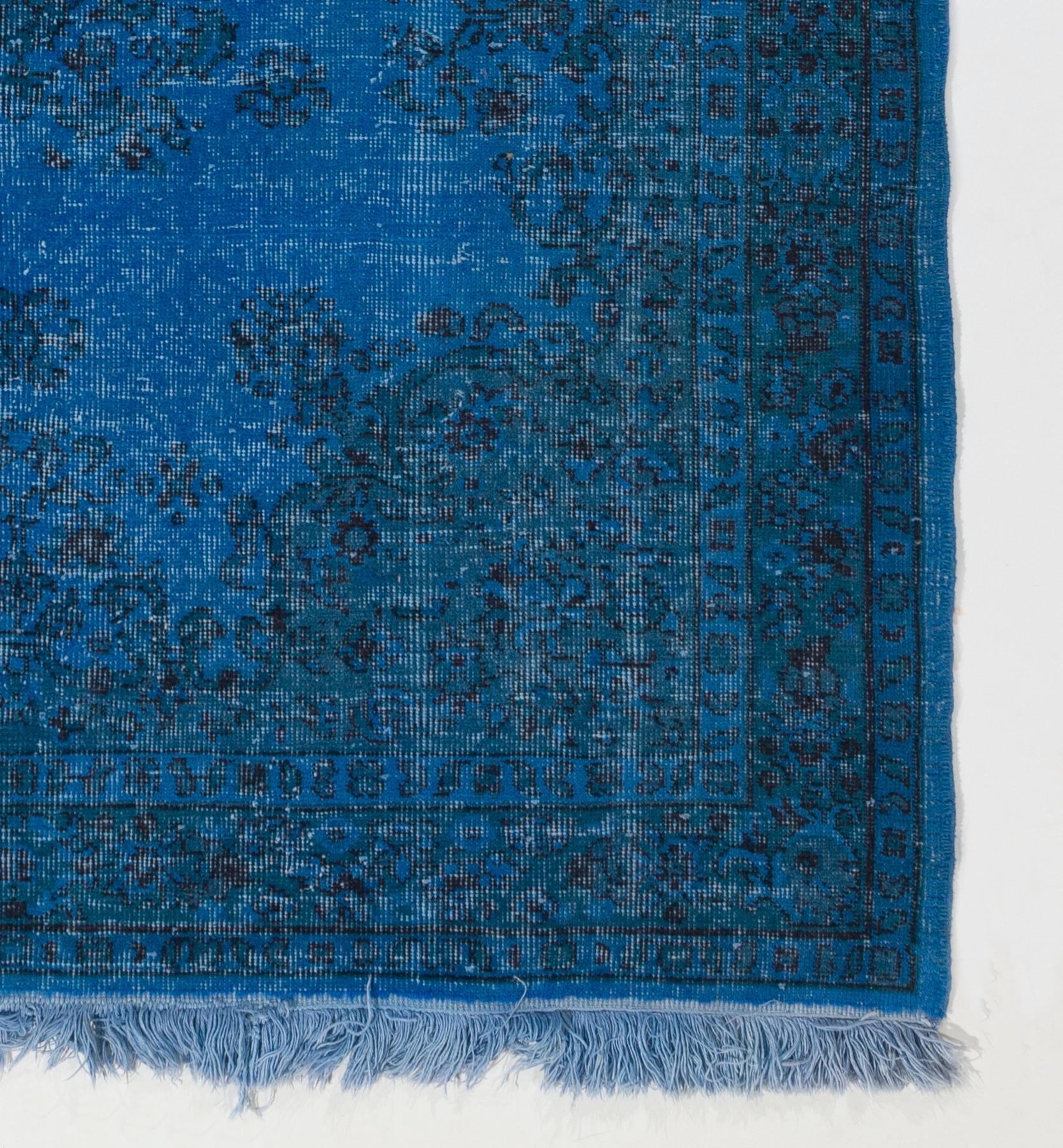 5.4x8.6 Ft Vintage Rug Over-Dyed in Blue Color, Ideal for Contemporary Interiors In Good Condition In Philadelphia, PA