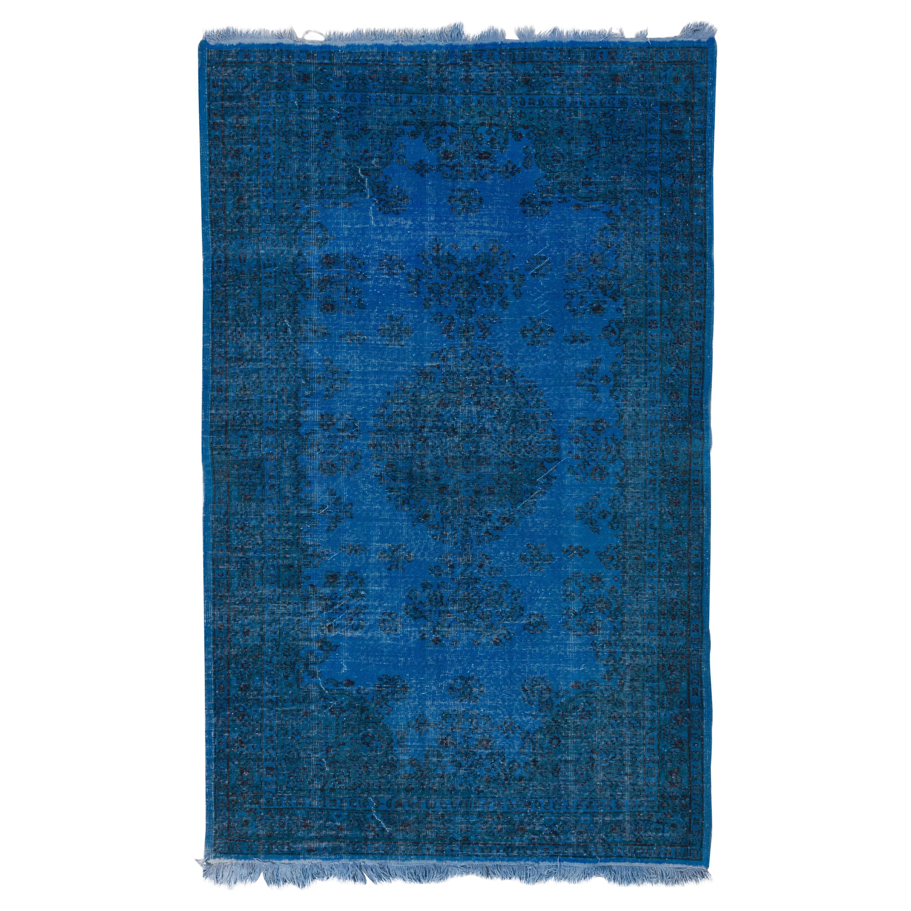 5.4x8.6 Ft Vintage Rug Over-Dyed in Blue Color, Ideal for Contemporary Interiors