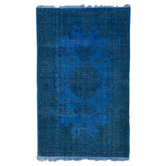 5.4x8.6 Ft Vintage Rug Over-Dyed in Blue Color, Ideal for Contemporary Interiors