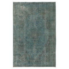 7.3x10.5 Ft Vintage Rug Over-Dyed in Light Blue Color, Ideal for Modern Interior