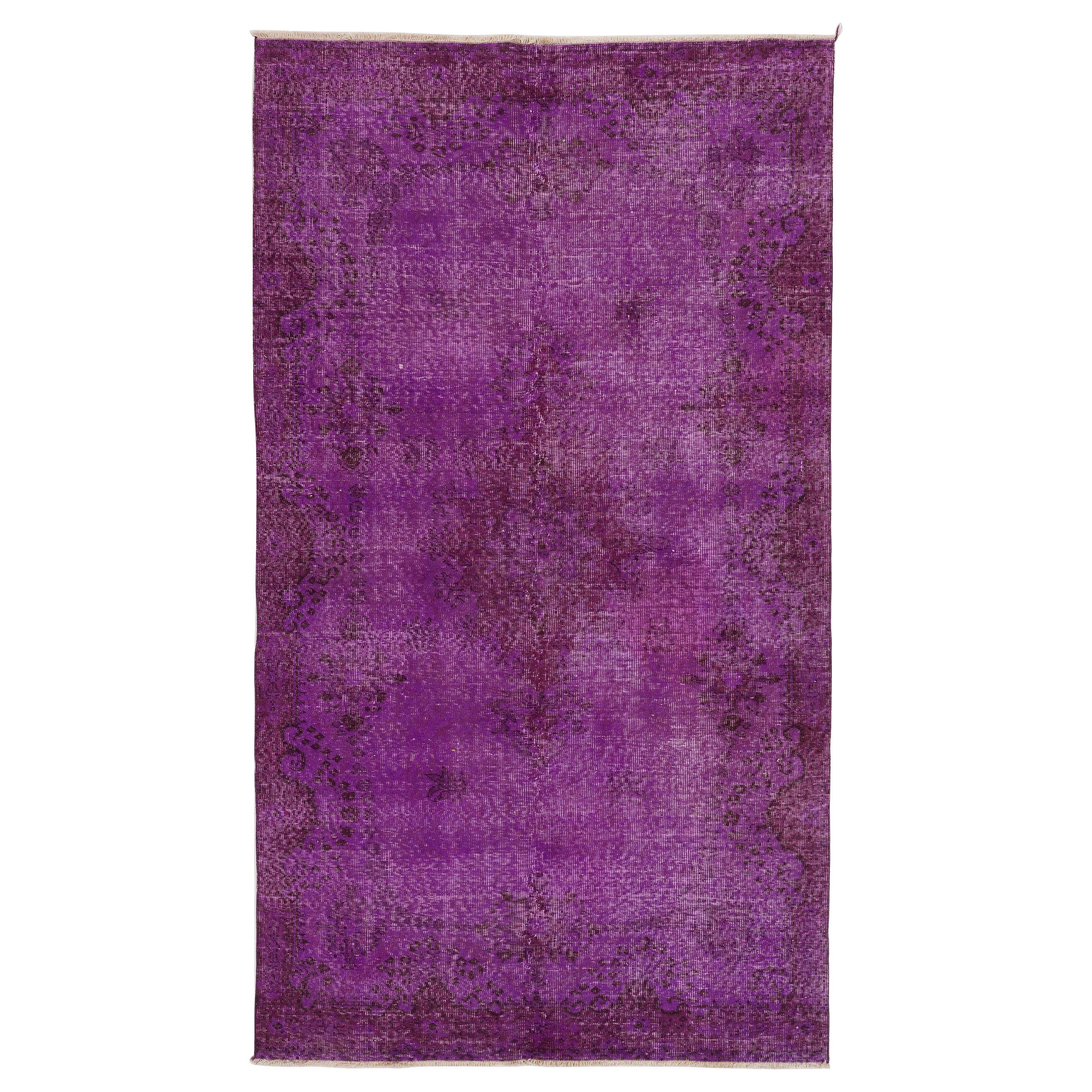 5x8.7 Ft Modern Area Rug in Purple. Hand-Knotted in Turkey. Vintage Wool Carpet