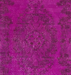 4x7 ft Dark Fuchsia Pink Color Overdyed Vintage Rug for Modern Interiors.