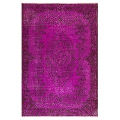 4x7 ft Dark Fuchsia Pink Color Overdyed Vintage Rug for Modern Interiors. 