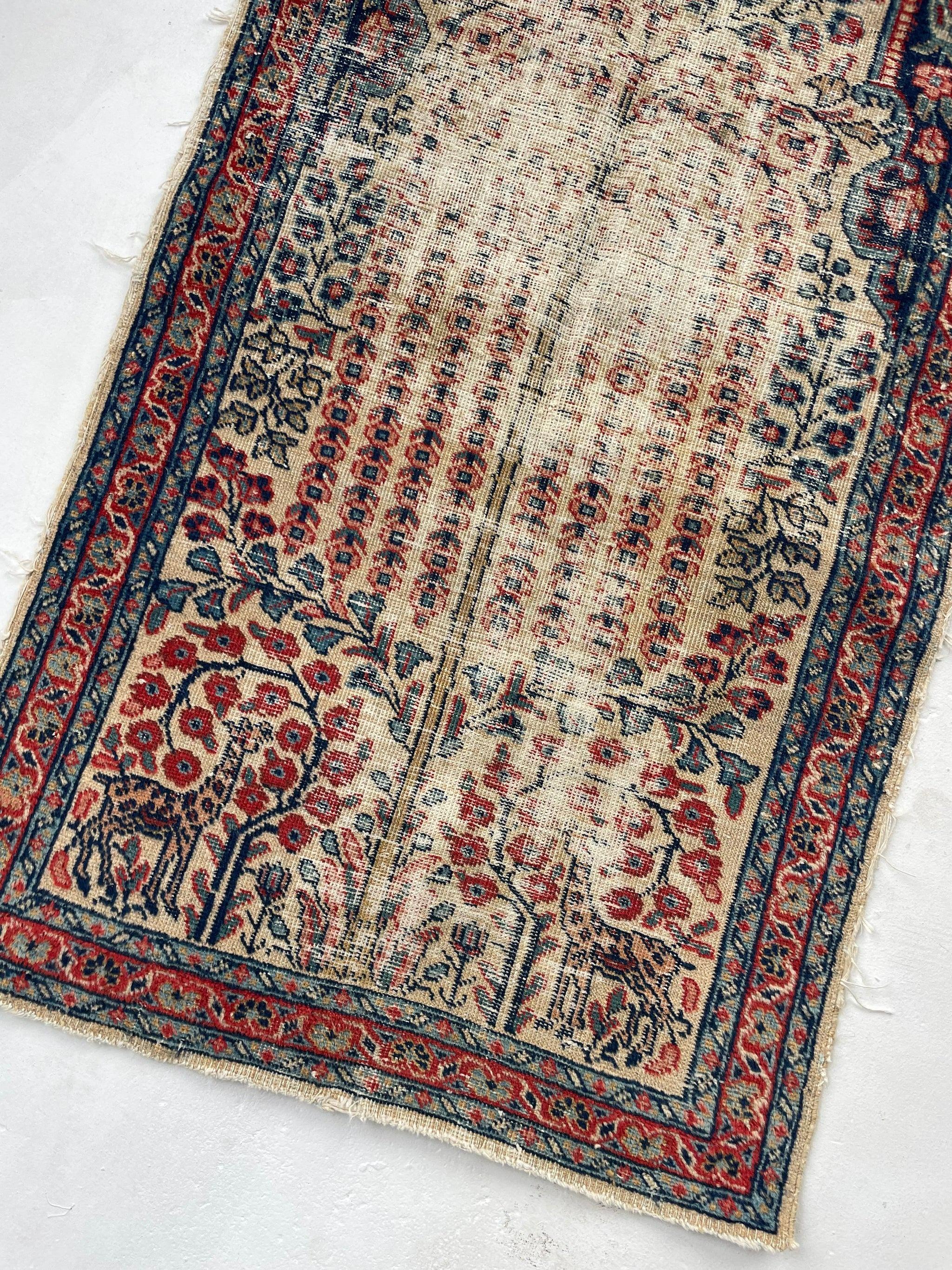 Wool Vintage Rug Pictorial Beauty with Giraffe Motifs, c.1950's For Sale