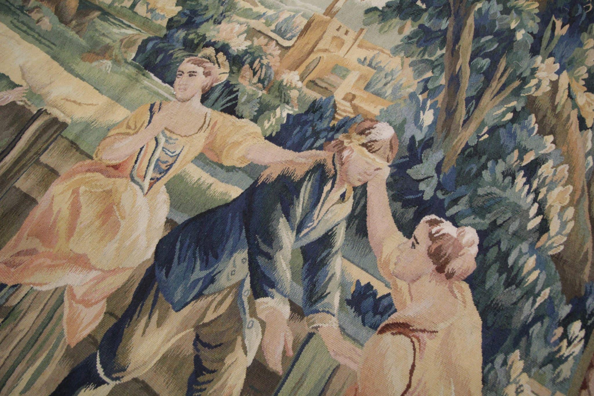Cinese Tappeto d'epoca con arazzo pittorico in stile francese Decorazione murale tradizionale fatta a mano in vendita