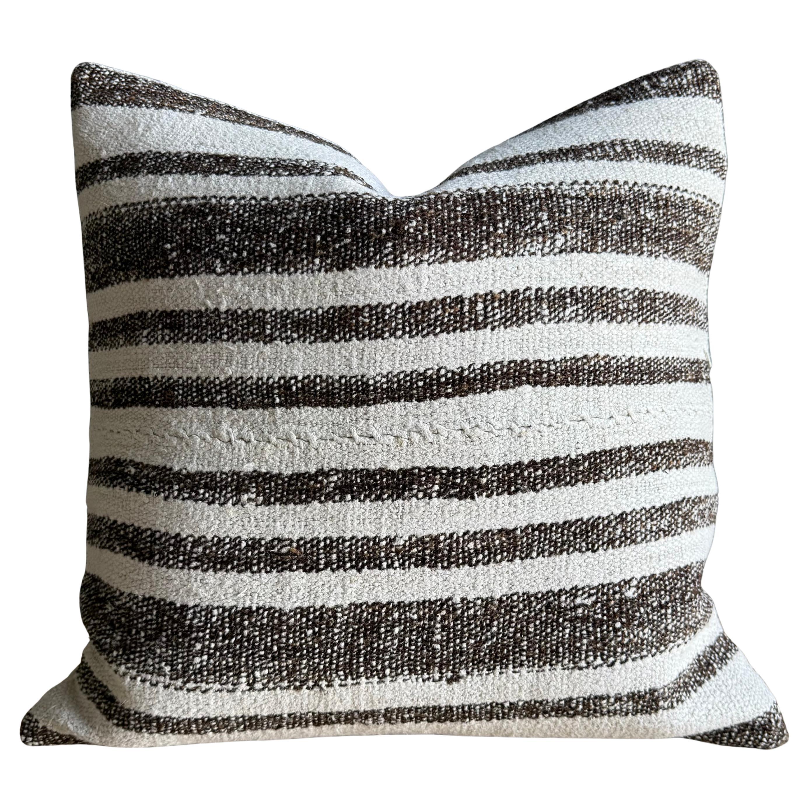 Vintage Rug Pillow Cover with Stripes