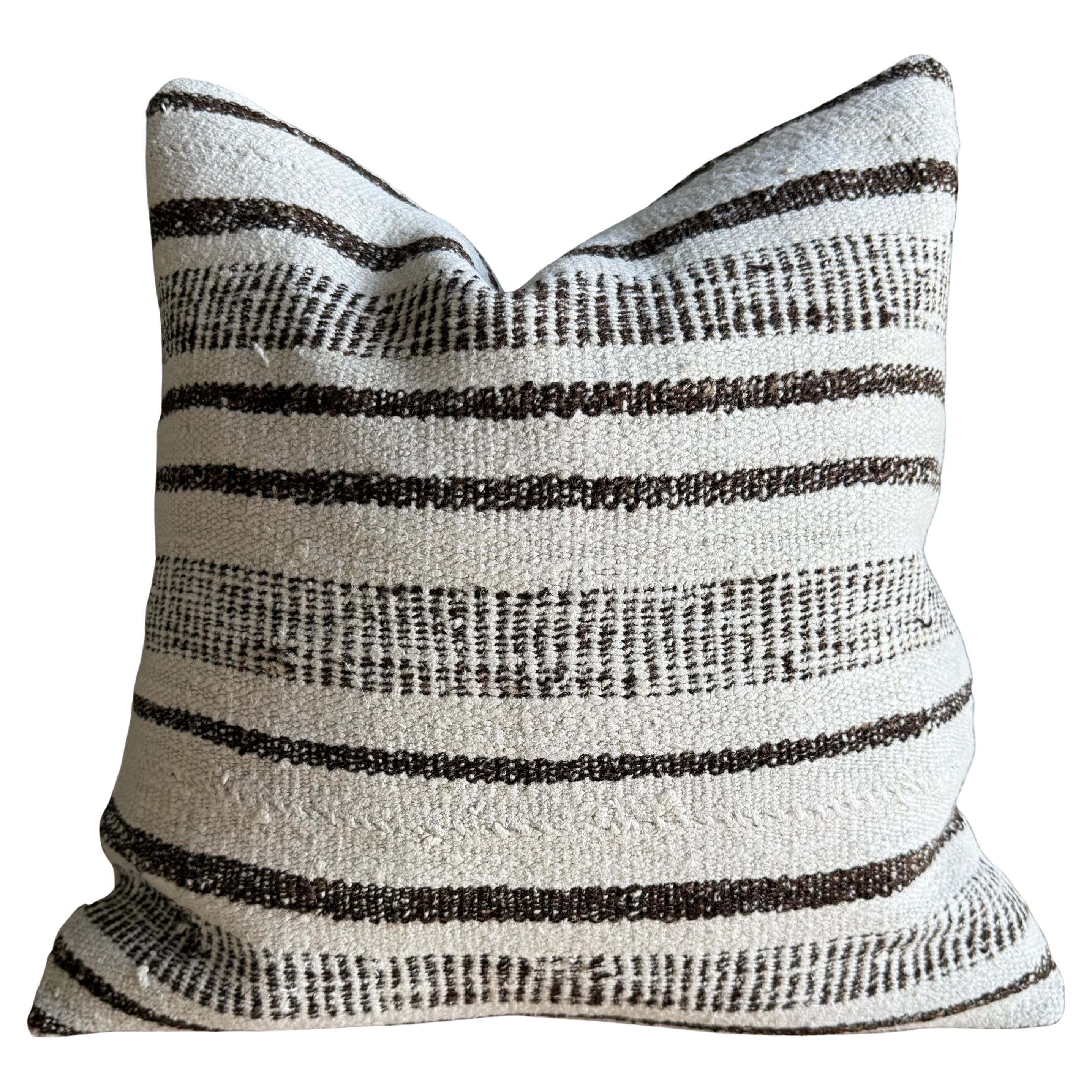Vintage Rug Pillow Cover with Stripes