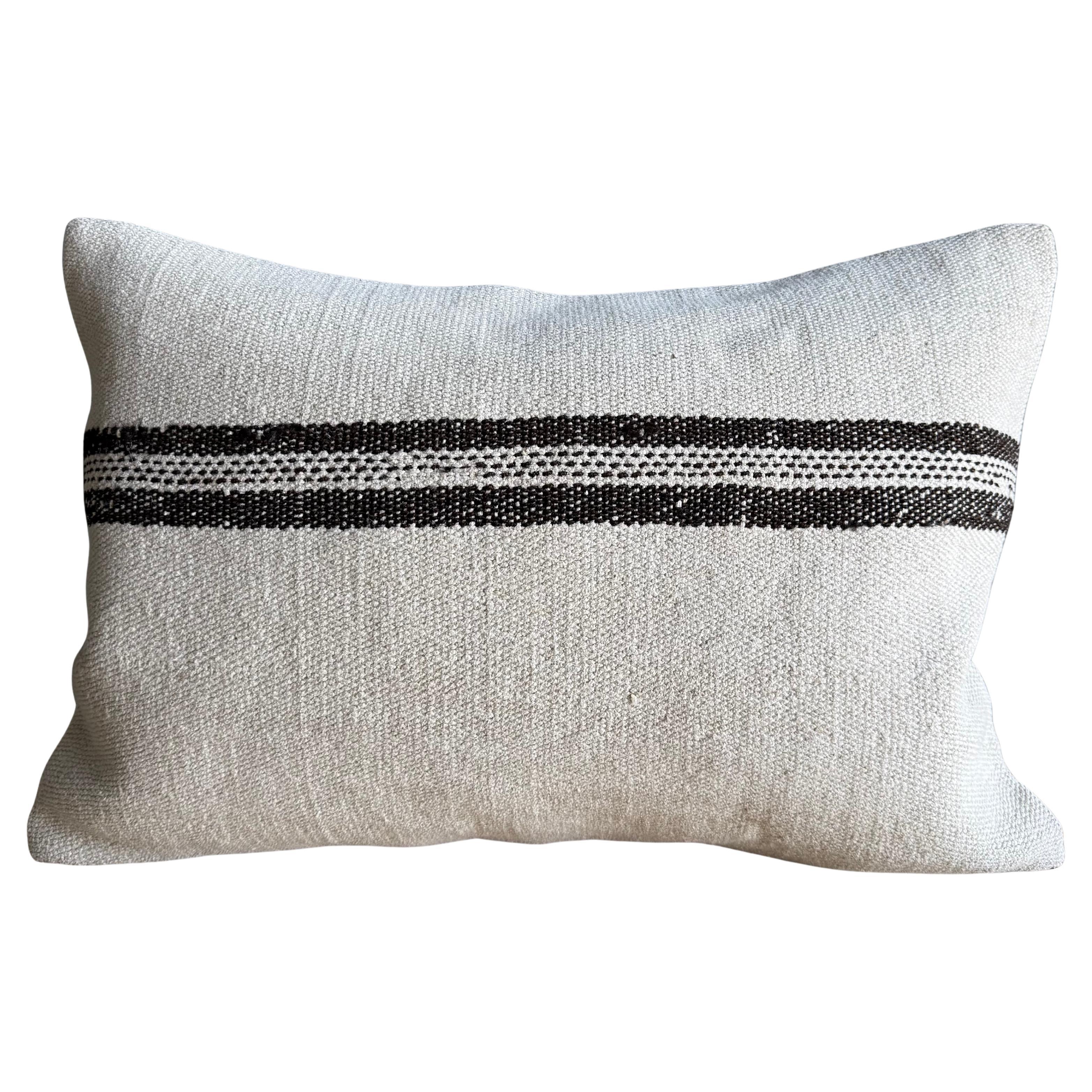 Vintage Rug Pillow Cover with Stripes