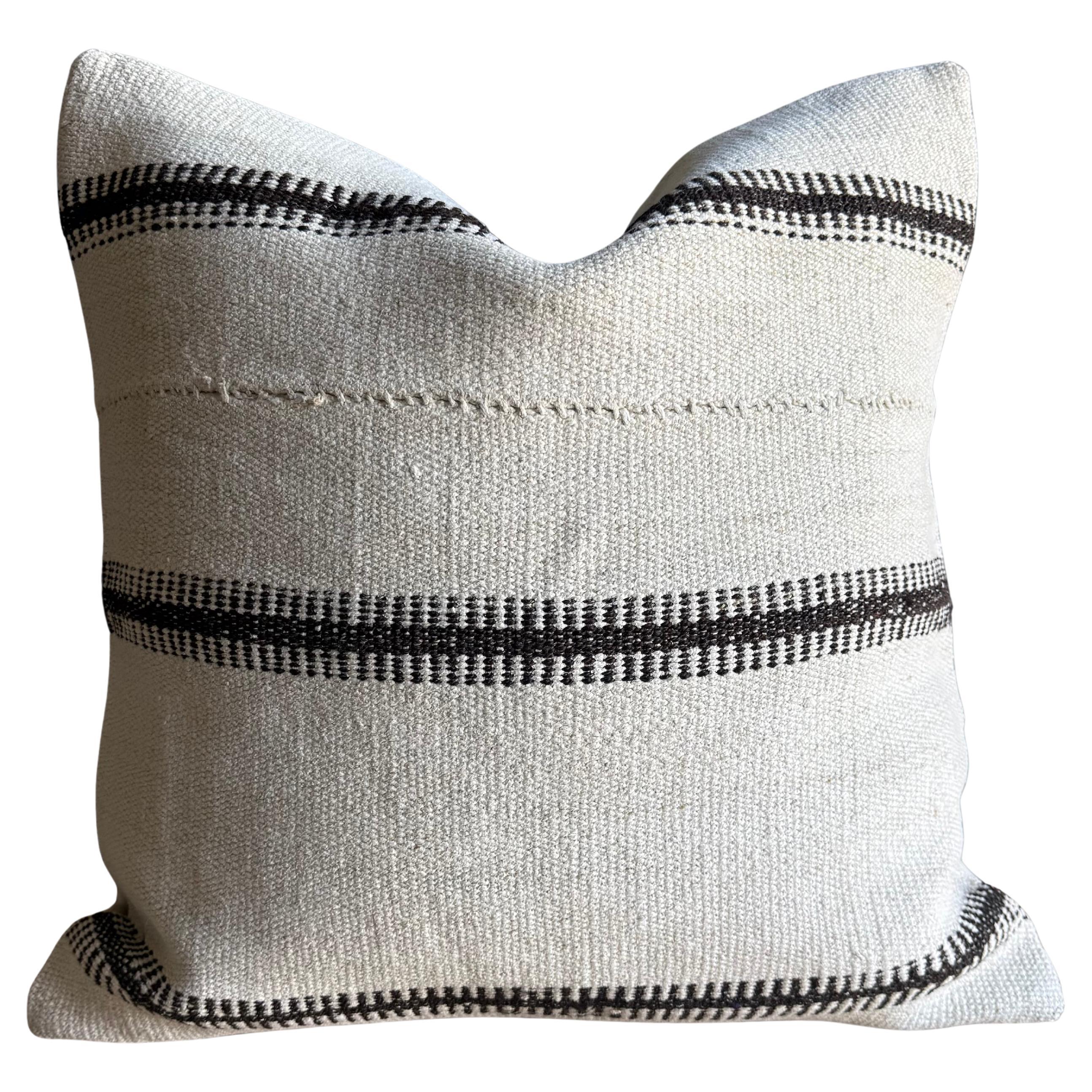 Vintage Rug Pillow Cover with Stripes