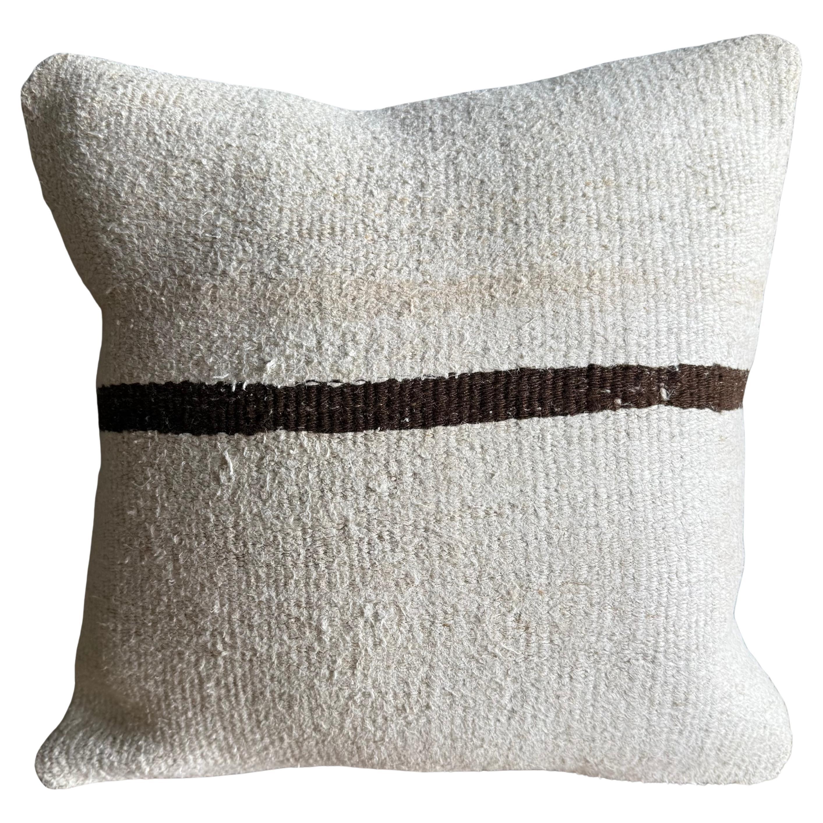 Vintage Rug Pillow Cover with Stripes