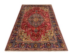 Vintage Rug Red Wool Carpet, Floral Handwoven Oriental Area Rug