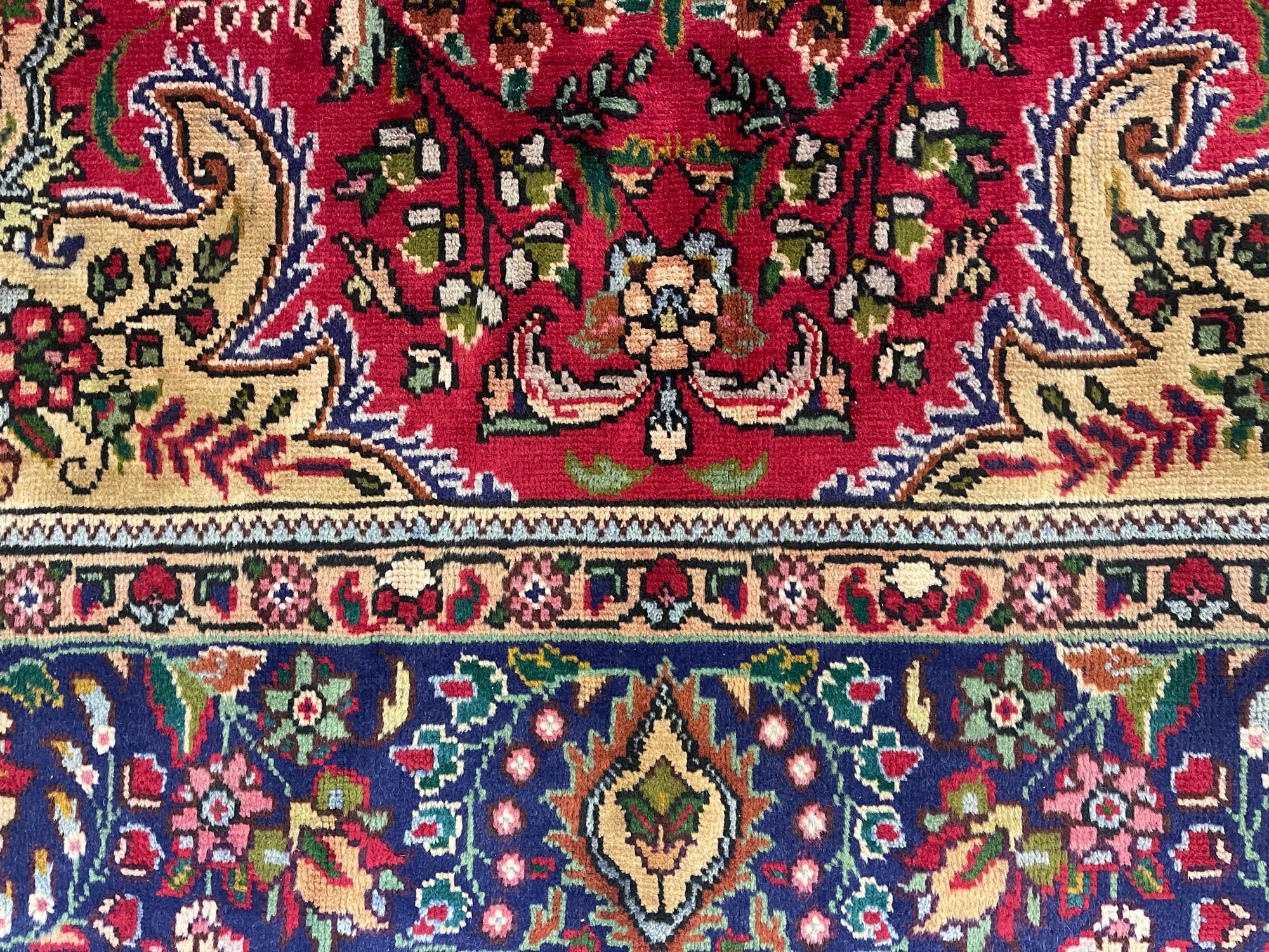 Late 20th Century Vintage Rug Red Wool Carpet, Floral Handwoven Oriental Area Rug For Sale