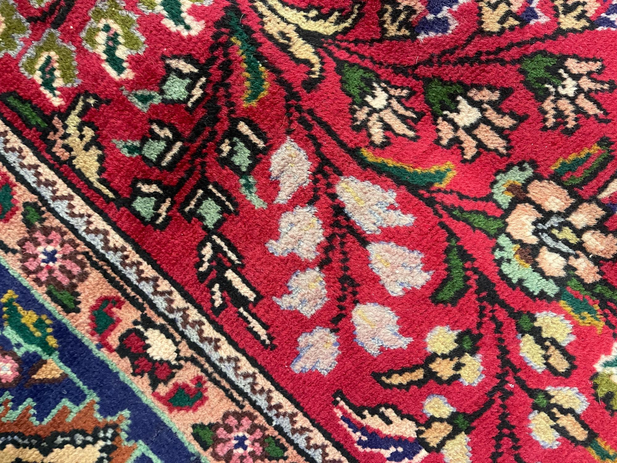Vintage Rug Red Wool Carpet, Floral Handwoven Oriental Area Rug For Sale 2