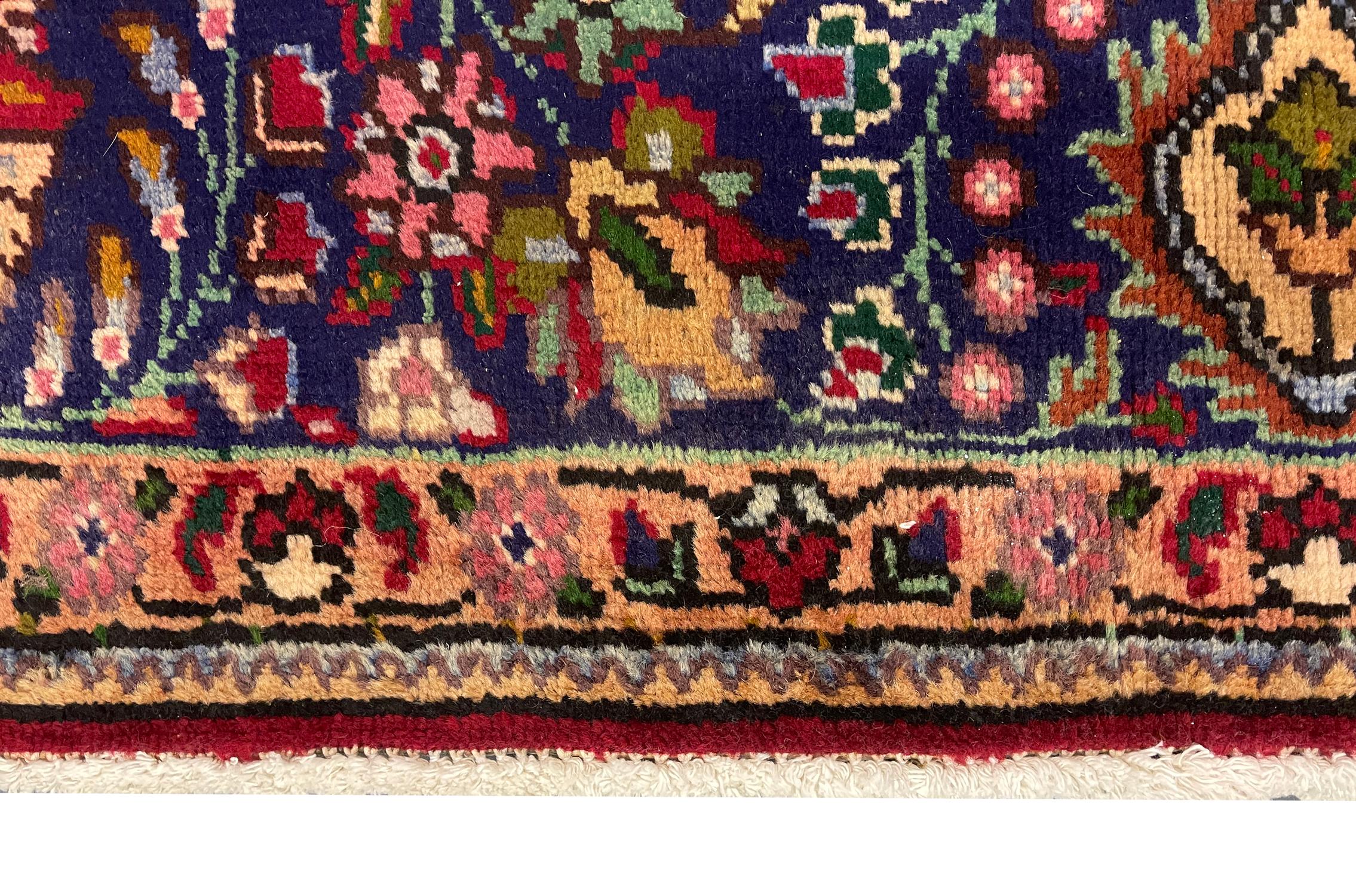 Vintage Rug Red Wool Carpet, Floral Handwoven Oriental Area Rug For Sale 3