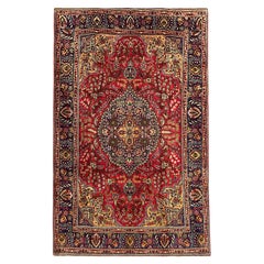 Vintage Rug Red Wool Carpet, Floral Handwoven Oriental Area Rug