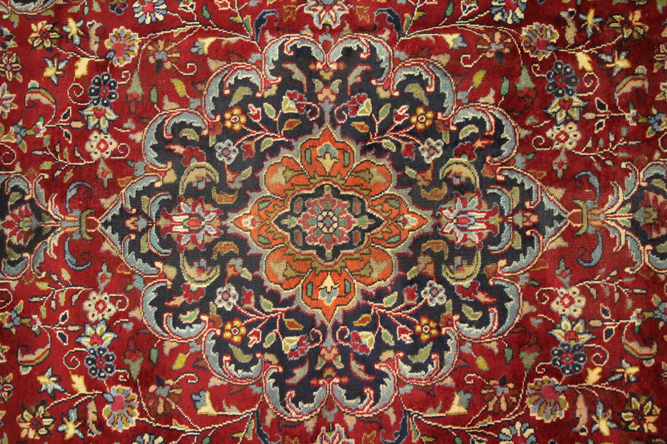 Large Vintage Rug Red Wool Carpet, Large Handwoven Oriental Area Rug For Sale 2