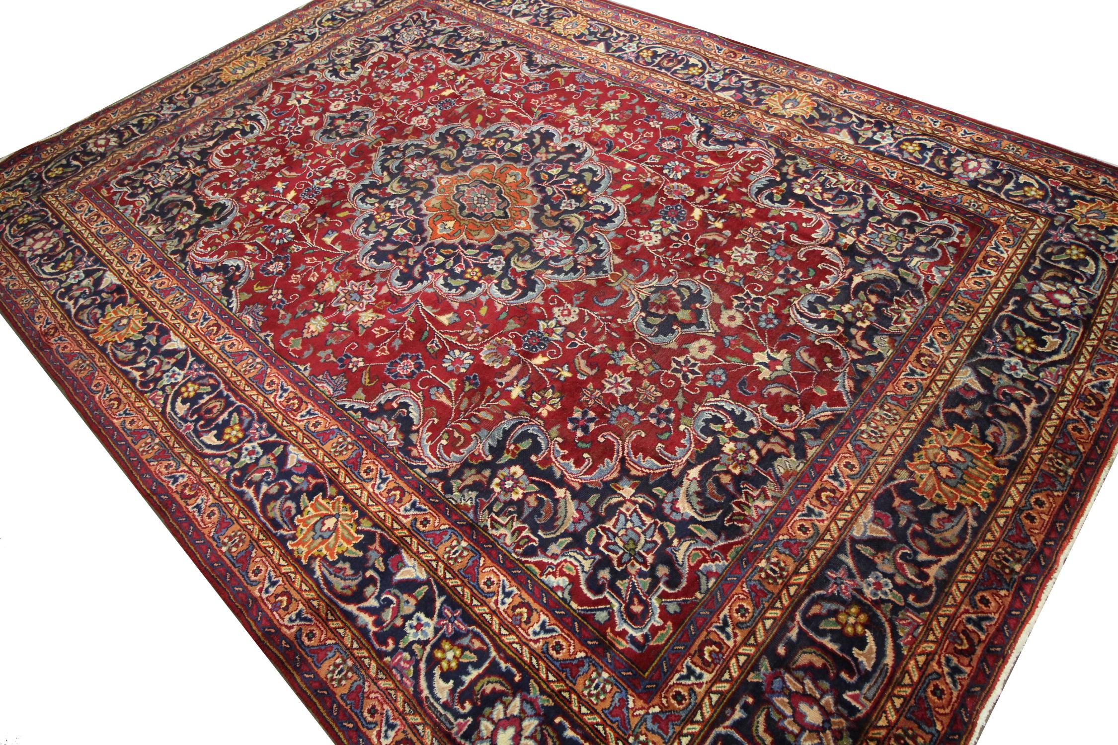 Large Vintage Rug Red Wool Carpet, Large Handwoven Oriental Area Rug For Sale 4