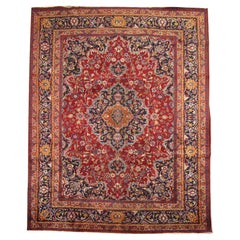 Grand tapis vintage en laine rouge, grand tapis oriental tissé à la main