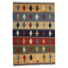 Vintage Rug Striped Kilims Handmade Multi-Coloured Wool Area Rug