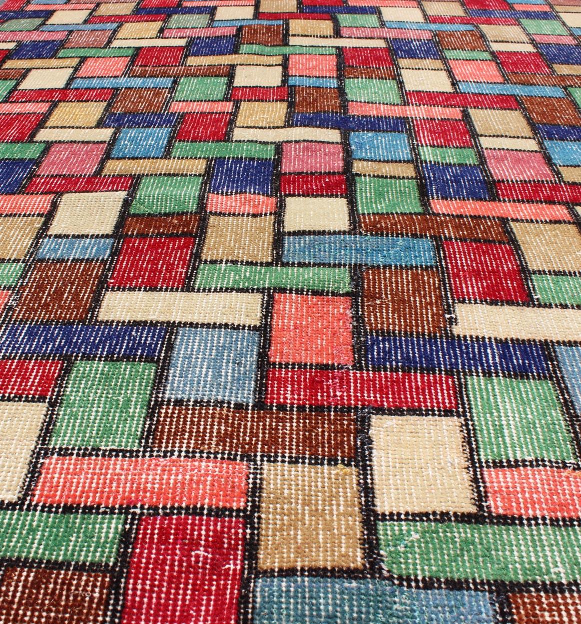 Turkish Vintage Rug with a Modern Design with Multi Colors in Multi Colors For Sale